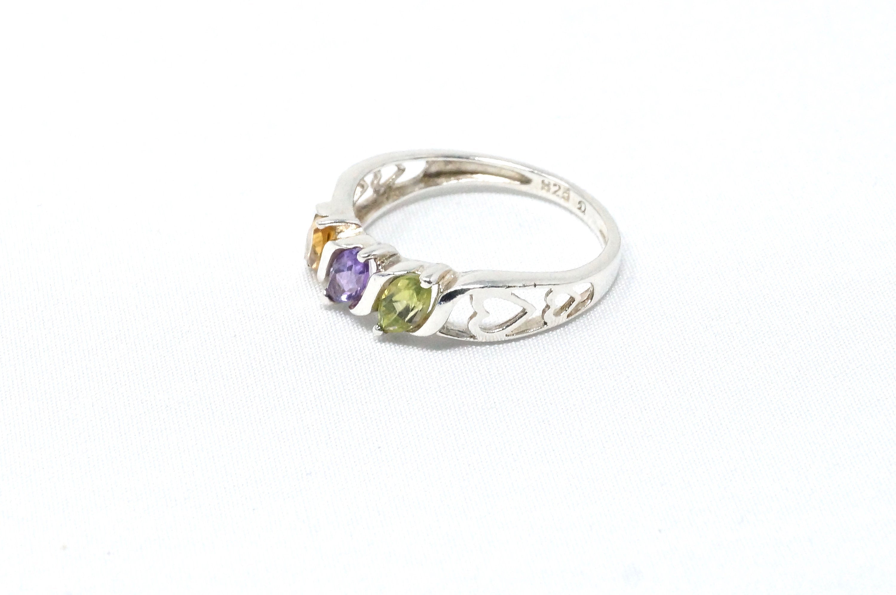 Vintage Amethyst Peridot Citrine Heart Cut Out Design Sterling Silver Ring Sz 6