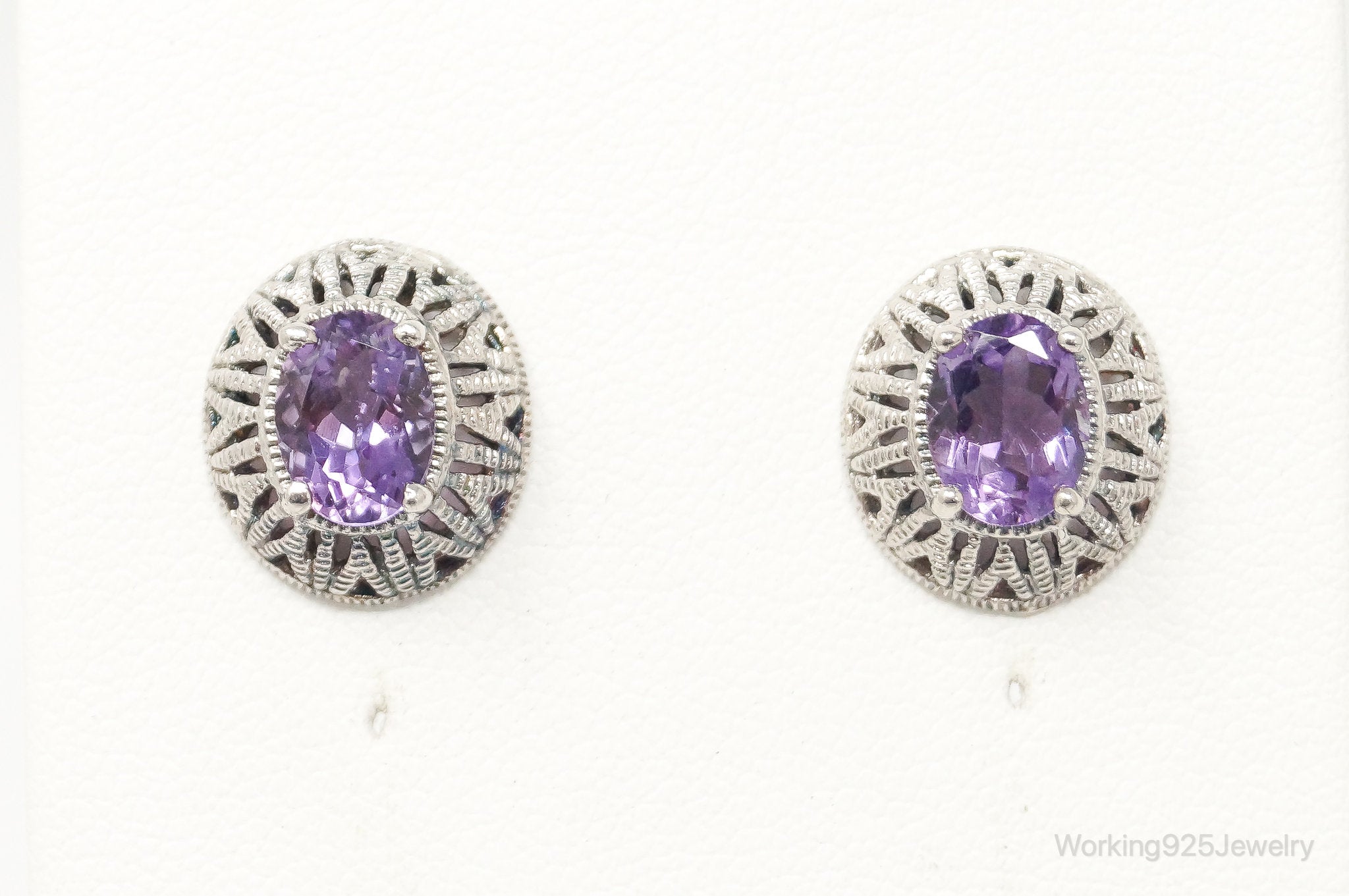 Vintage Amethyst Art Deco Sterling Silver Earrings