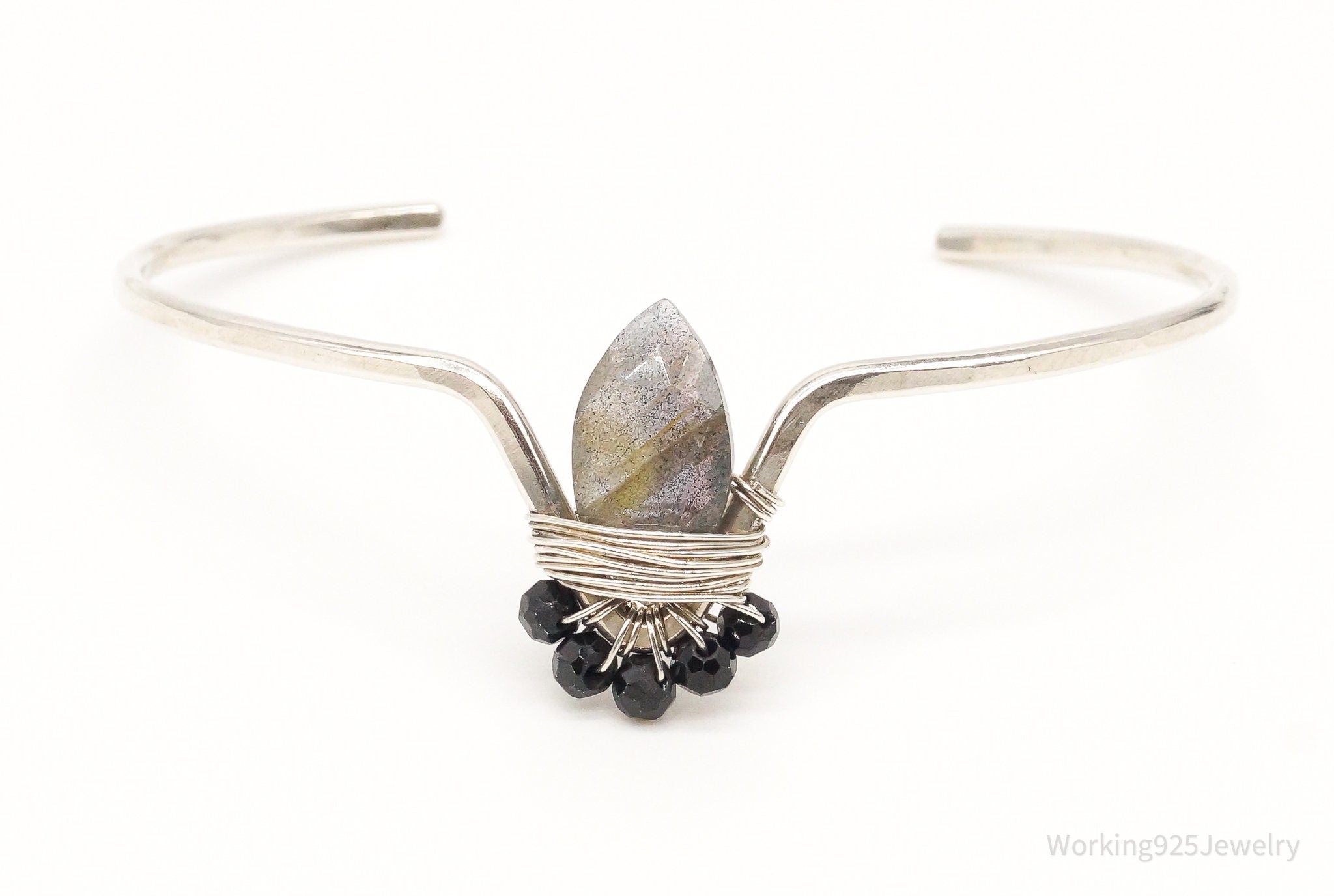 Vintage Labradorite Black Onyx Sterling Silver Cuff Bracelet