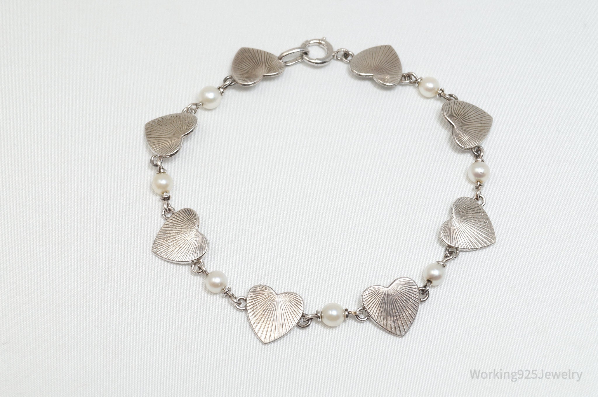 Antique Designer Harry S. Bick and Son Heart Sterling Silver Link Bracelet