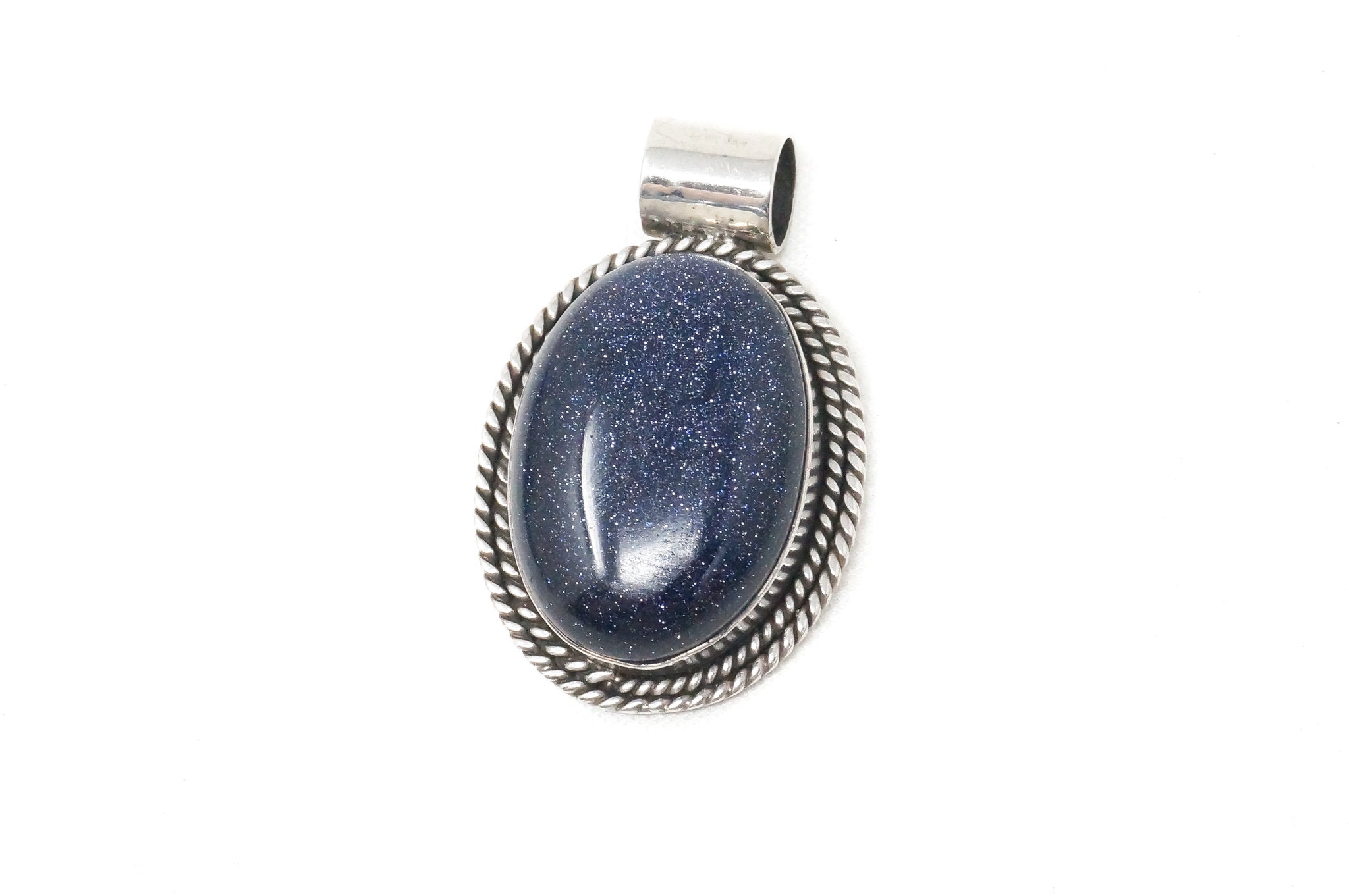 Vintage Handmade Blue Goldstone Sterling Silver Southwestern Necklace Pendant