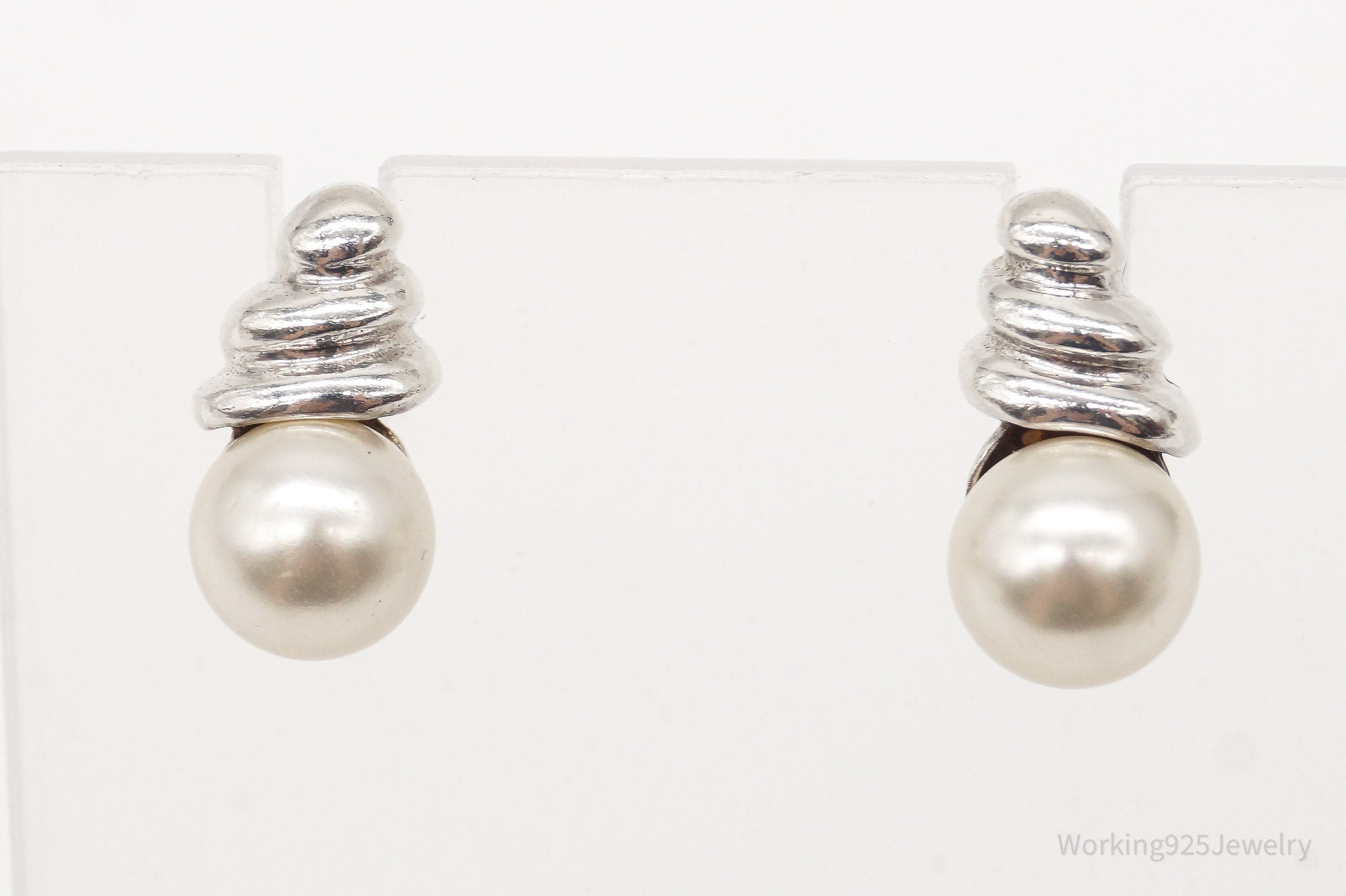 Vintage Designer MWS Pearl Sterling Silver Earrings