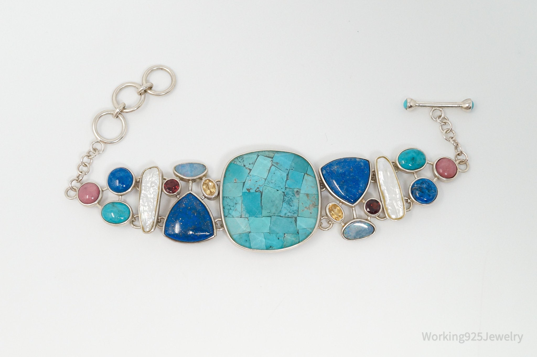 Designer Whitney Kelly WK Multi Gemstone Sterling Silver Toggle Bracelet