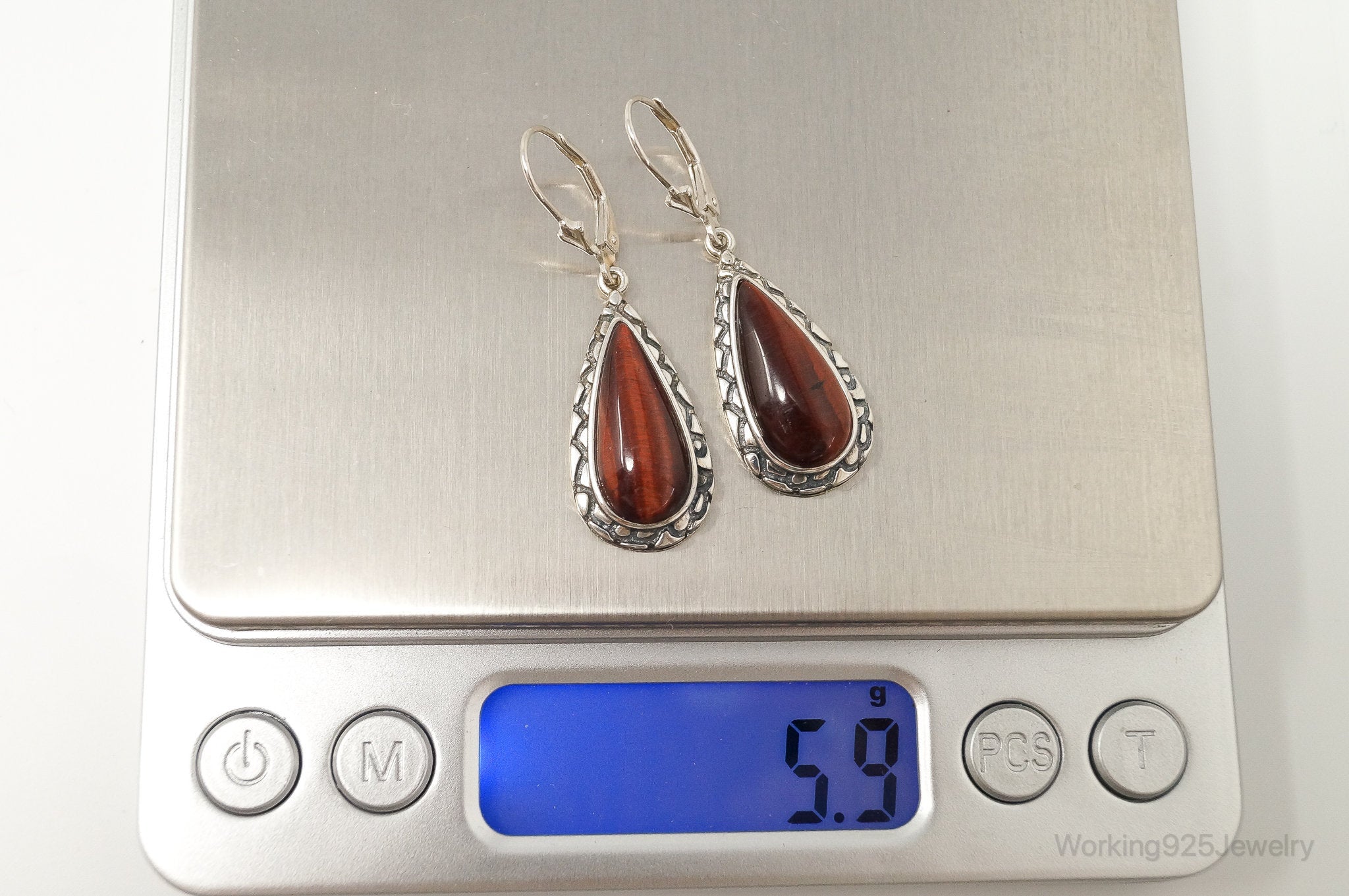 Designer Whitney Kelly WK Red Tigers Eye Sterling Silver Earrings