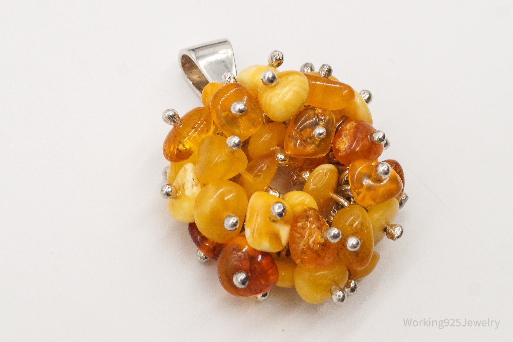 Vintage Amber Modernist Sterling Silver Pendant