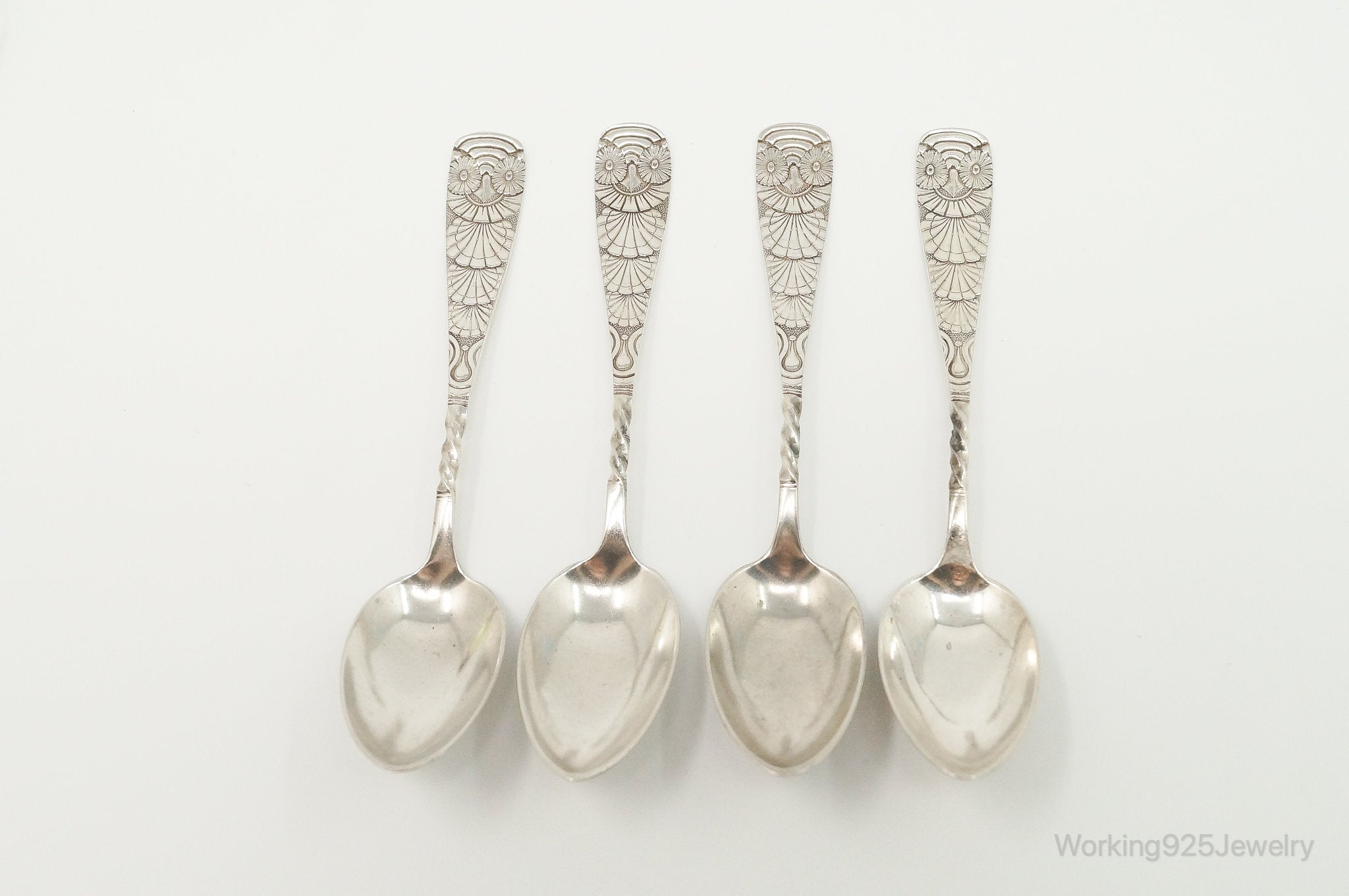 Rare Antique M.B. Co Owl Sterling Silver Spoon Set