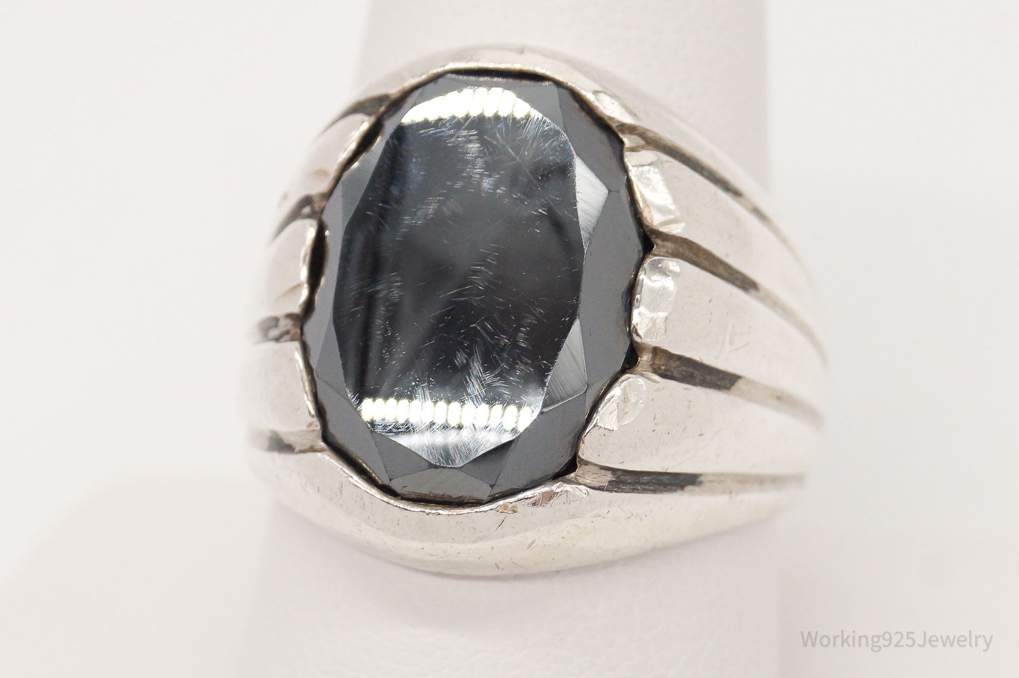 Vintage Designer WM Co Hematite Sterling Silver Ring - Size 10