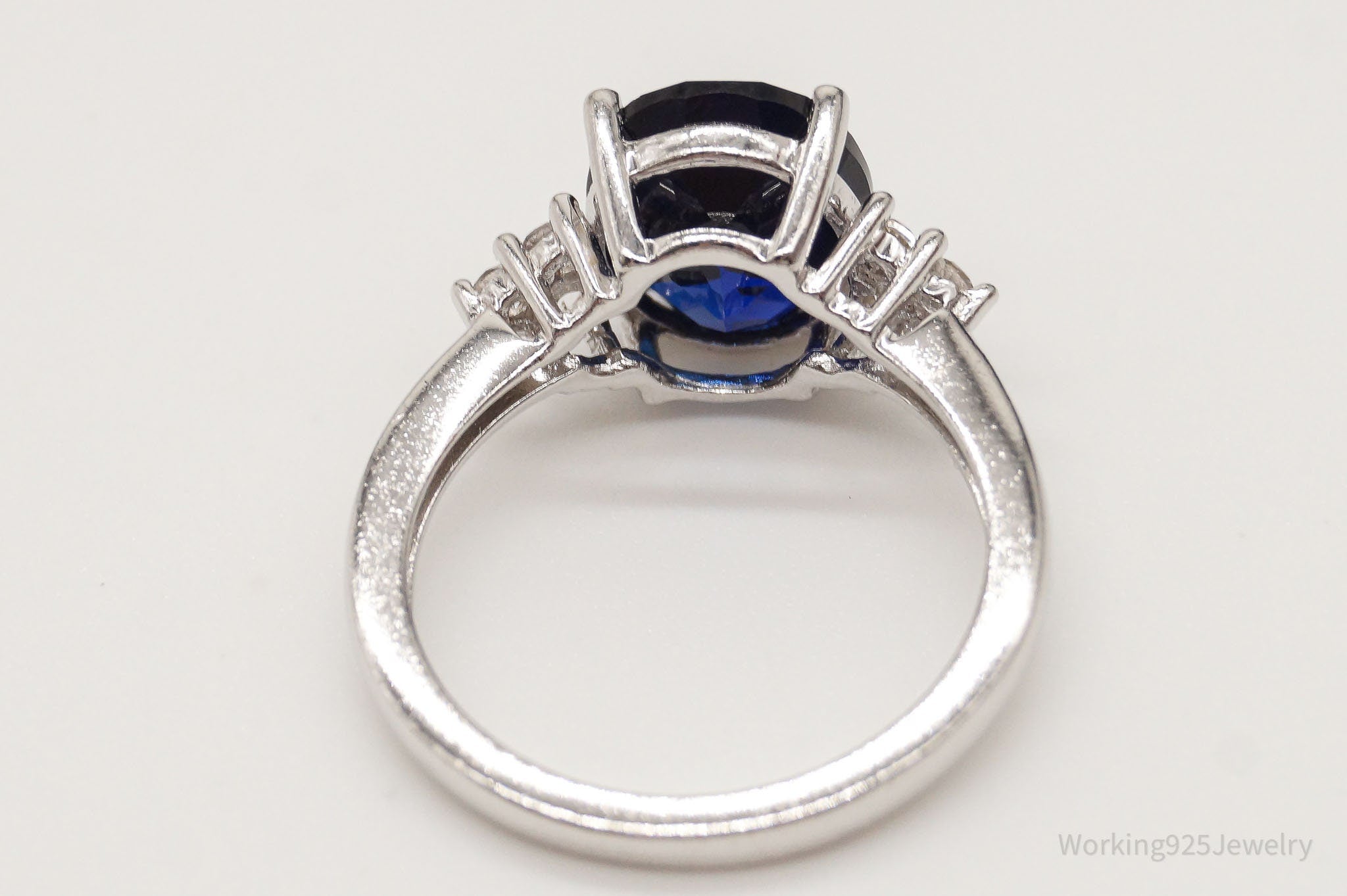 Large Lab Sapphire Cubic Zirconia Sterling Silver Ring - Size 6.75