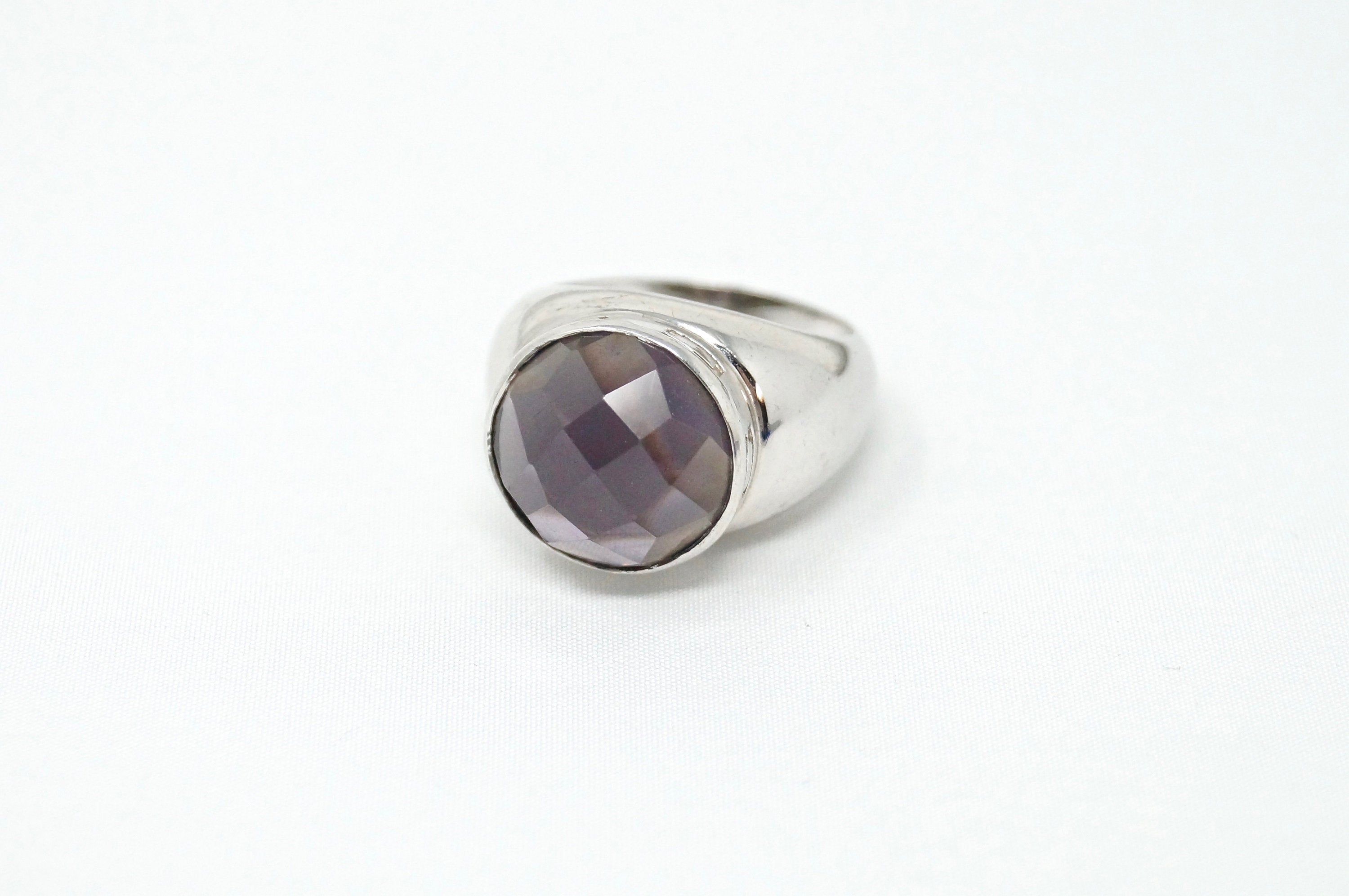 Vintage Designer GC Purple Amethyst Sterling Silver Cocktail Ring - Size 7.5