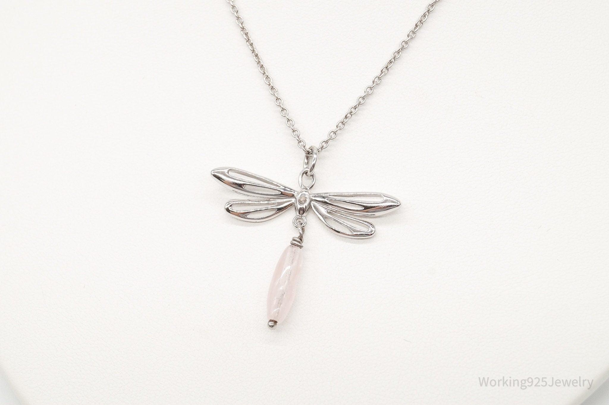 Rose Quartz Dragonfly Sterling Silver Necklace