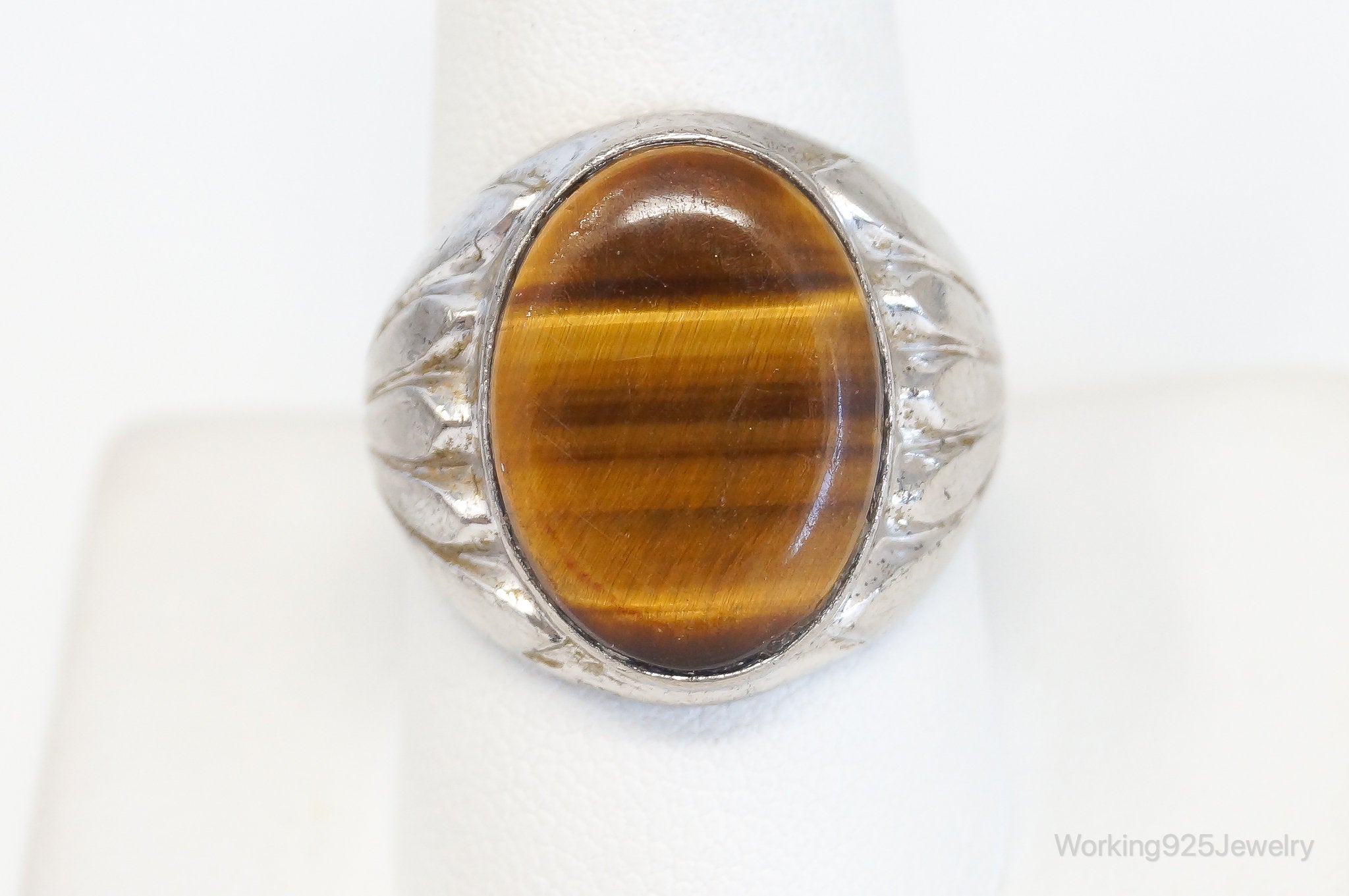 Antique Designer Clark Coombs Tigers Eye Sterling Silver Ring - Size 10.25