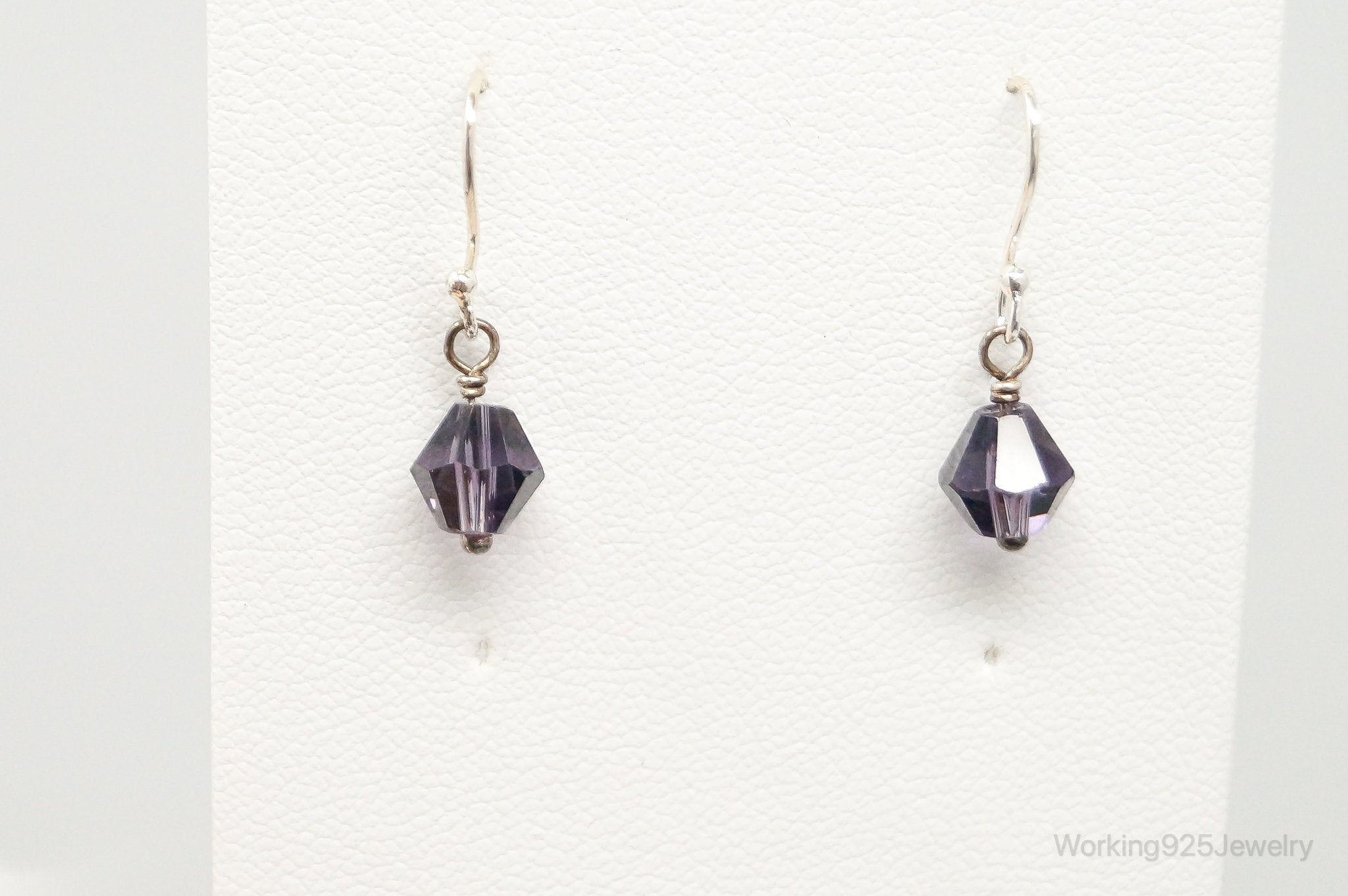 Purple Crystal Bead Modern Sterling Silver Earrings