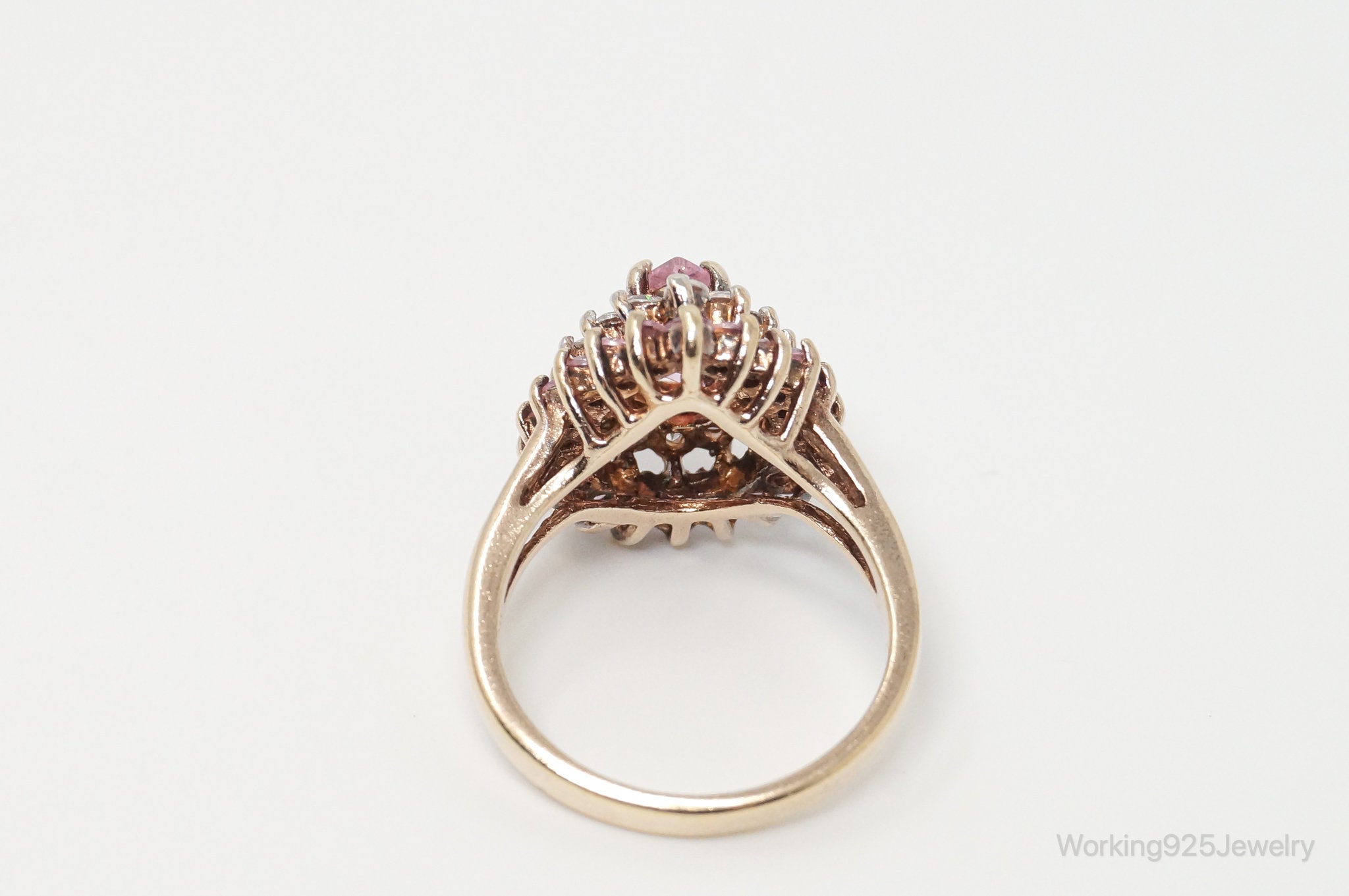 Vintage Designer RJ Gold Vermeil Pink CZ Sterling Silver Ring - Size 7