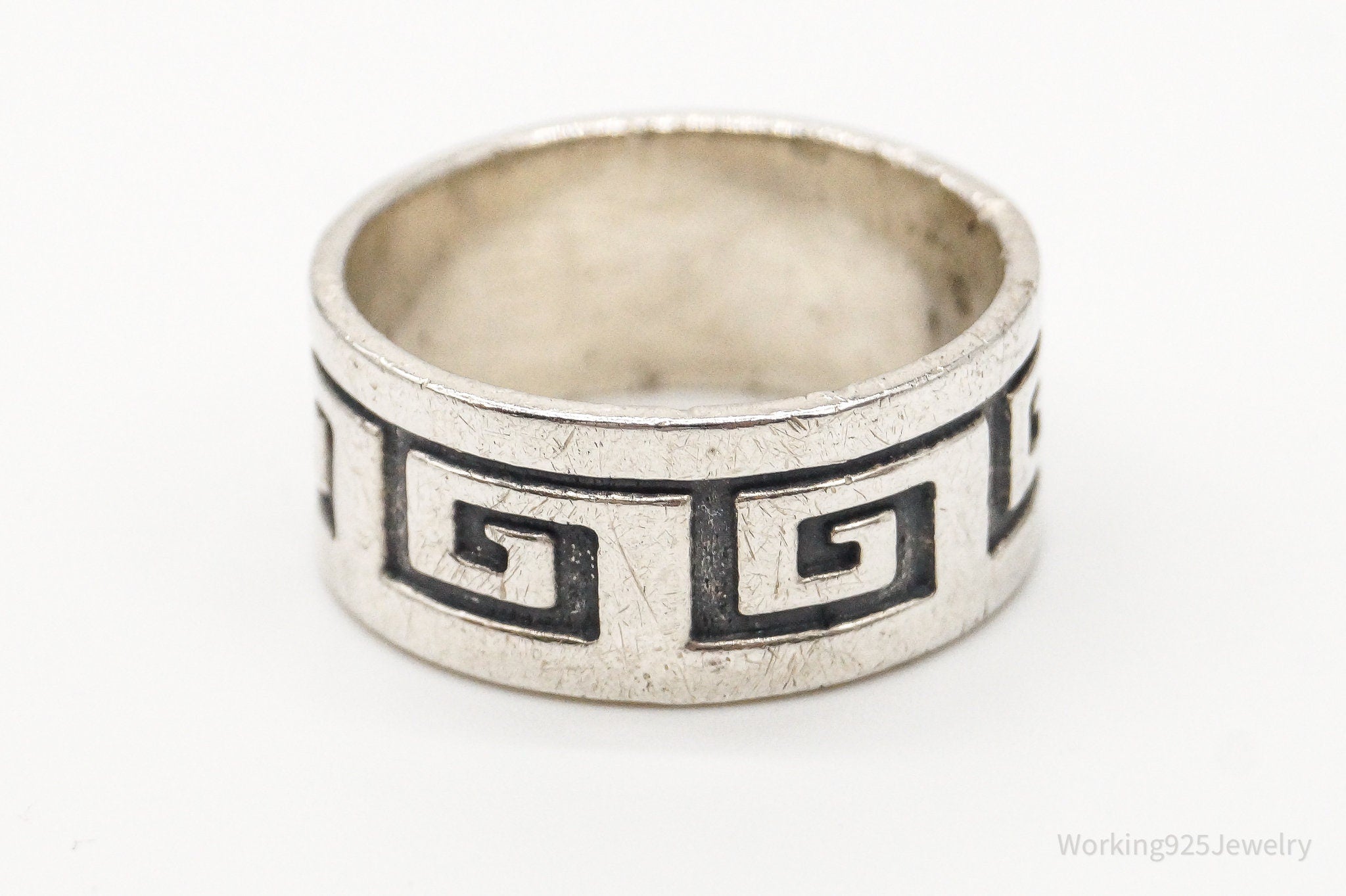 Vintage Greek Key Sterling Silver Band Ring - Size 11.25