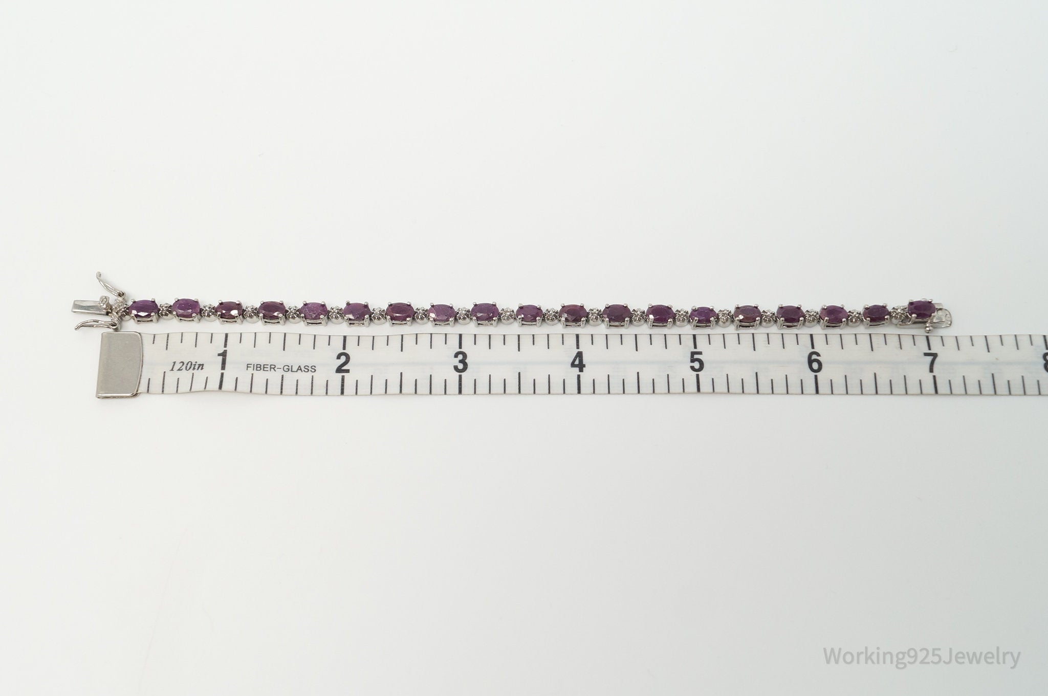 Vintage Designer DBJ Two Diamond Red Ruby Sterling Silver Tennis Bracelet