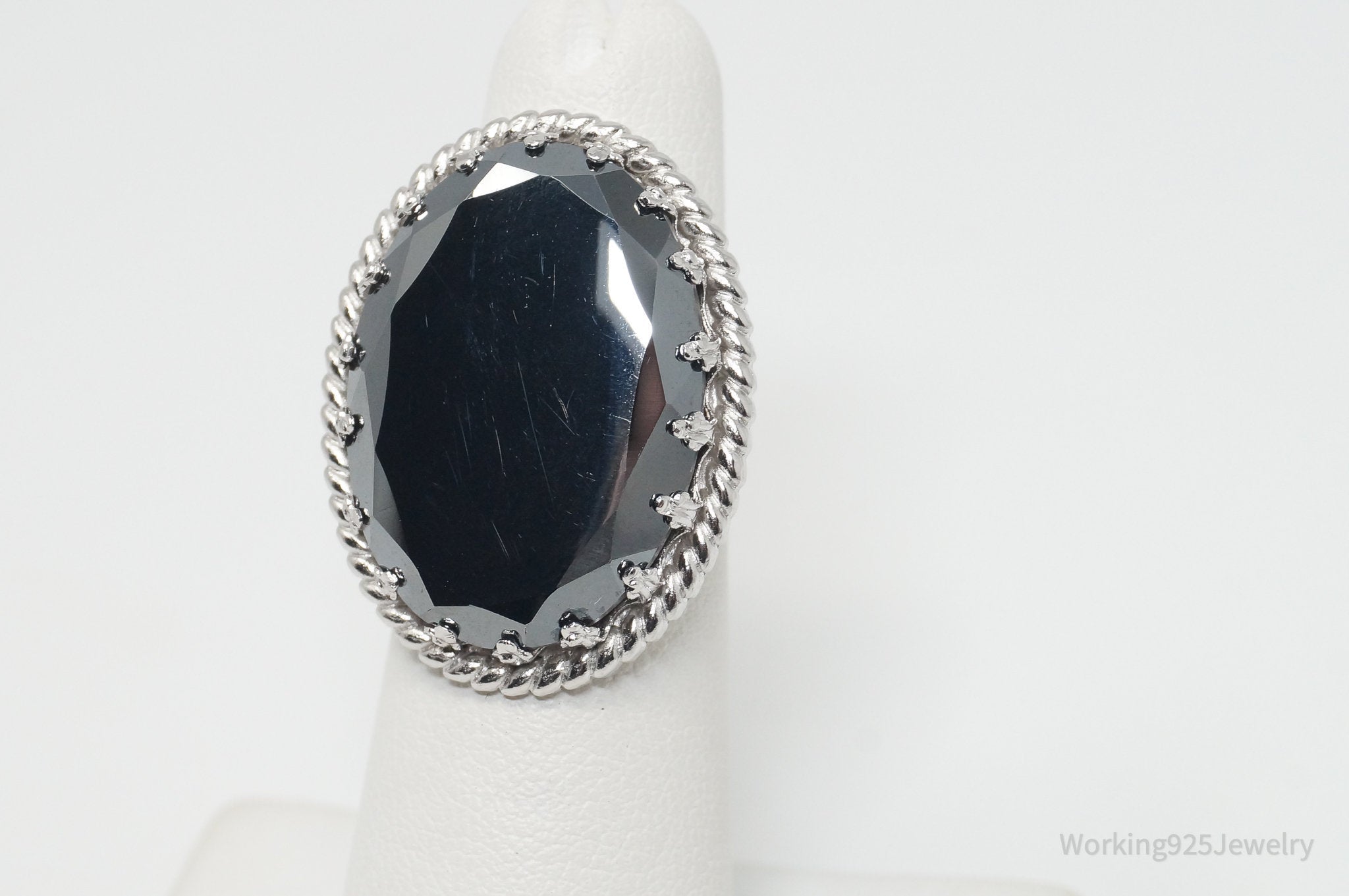 Antique Large Hematite Sterling Silver Ring - Sz 5.75