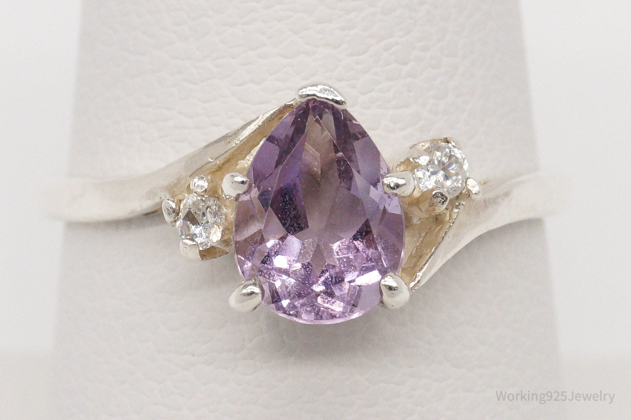 Vintage Amethyst Cubic Zirconia Sterling Silver Ring - Size 8