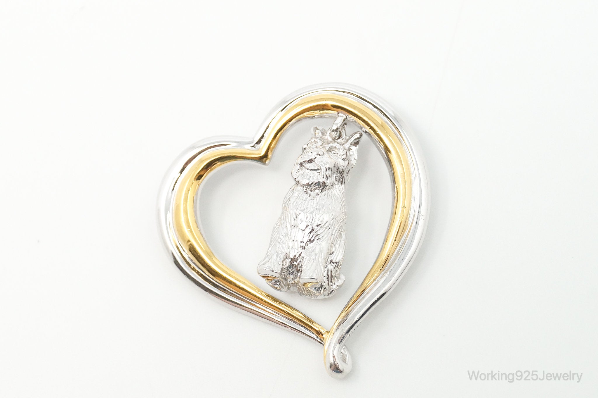 Designer BGE Gold Vermeil Schnauzer Heart Sterling Silver Pendant