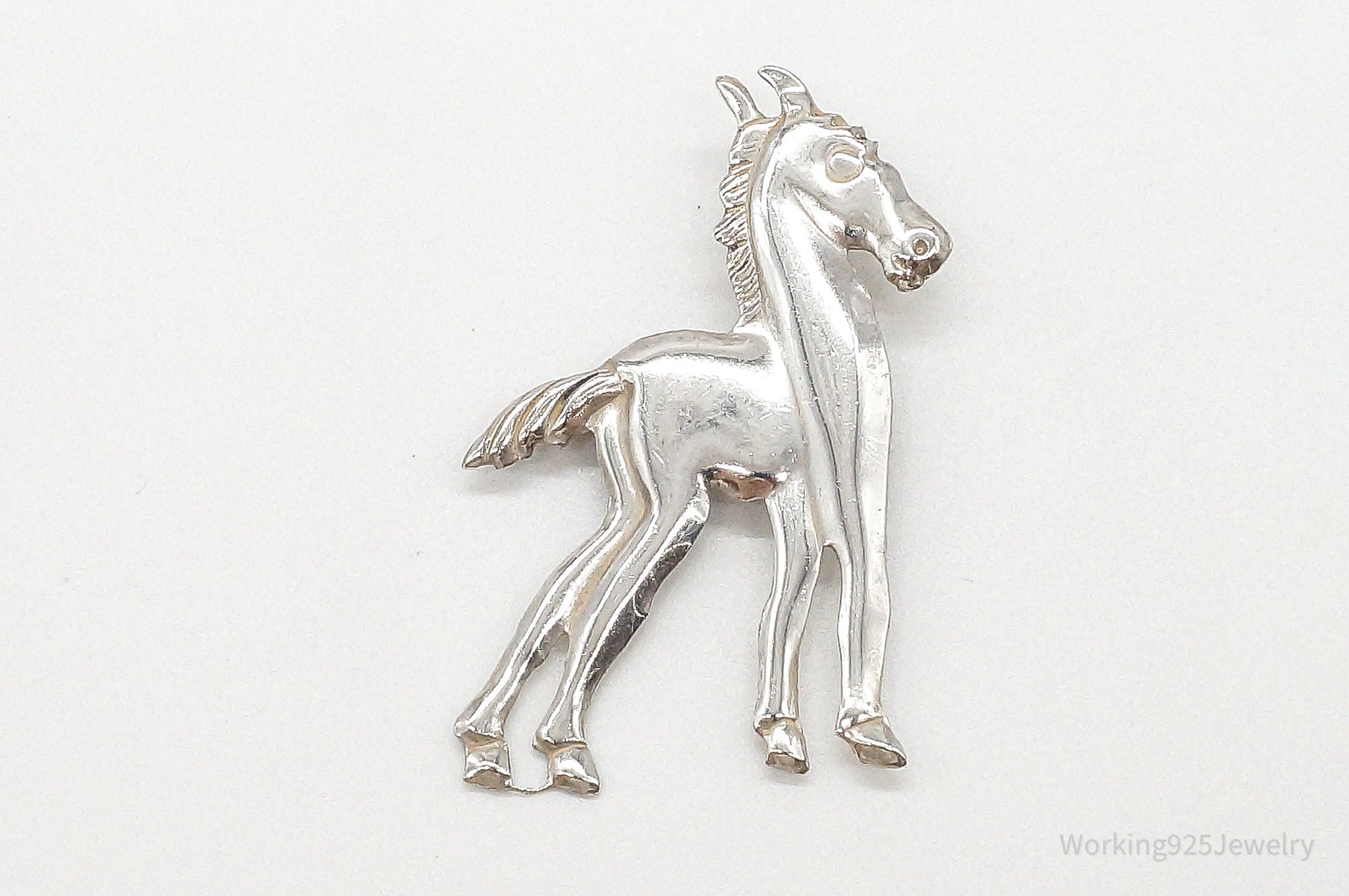 Large Antique Horse Sterling Silver Brooch Pin