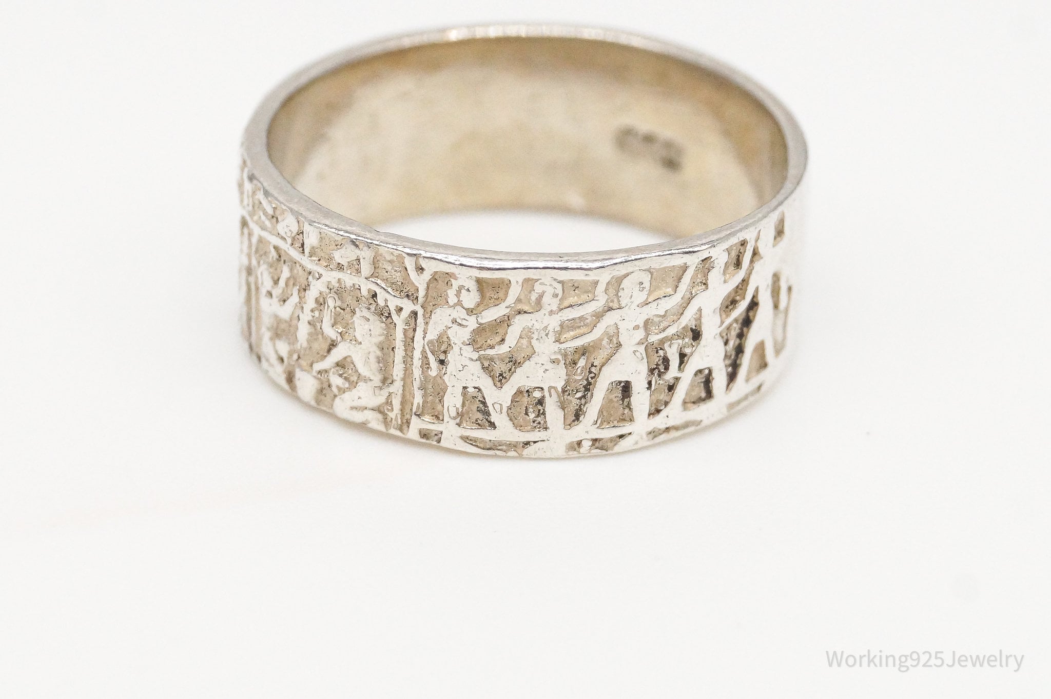 Vintage Hieroglyphic Sterling Silver Band Ring - Size 4.75