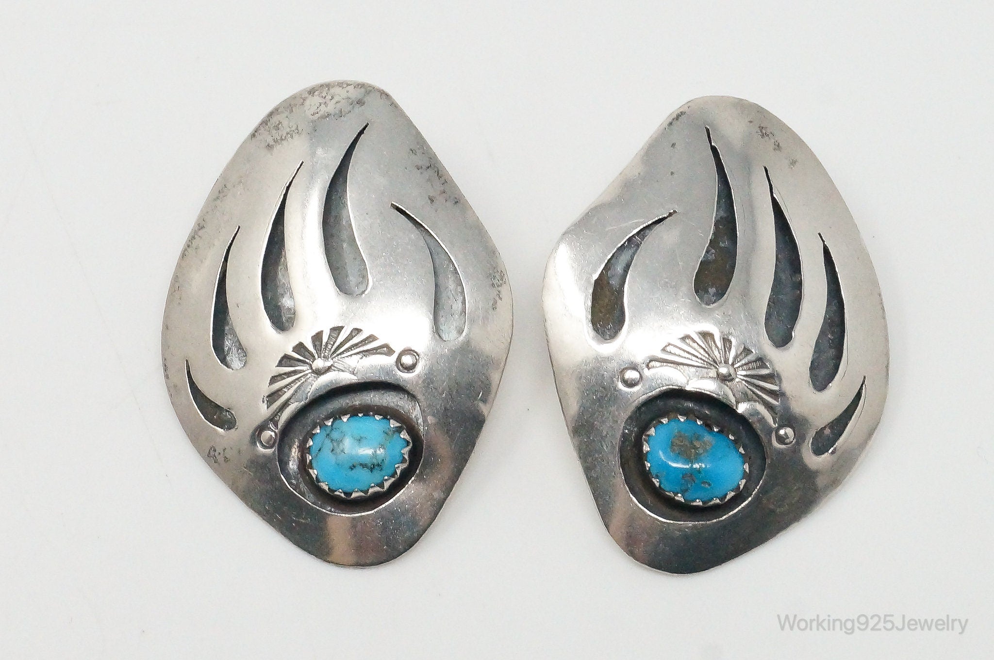 Large Vintage Native American Turquoise Sterling Silver Earrings