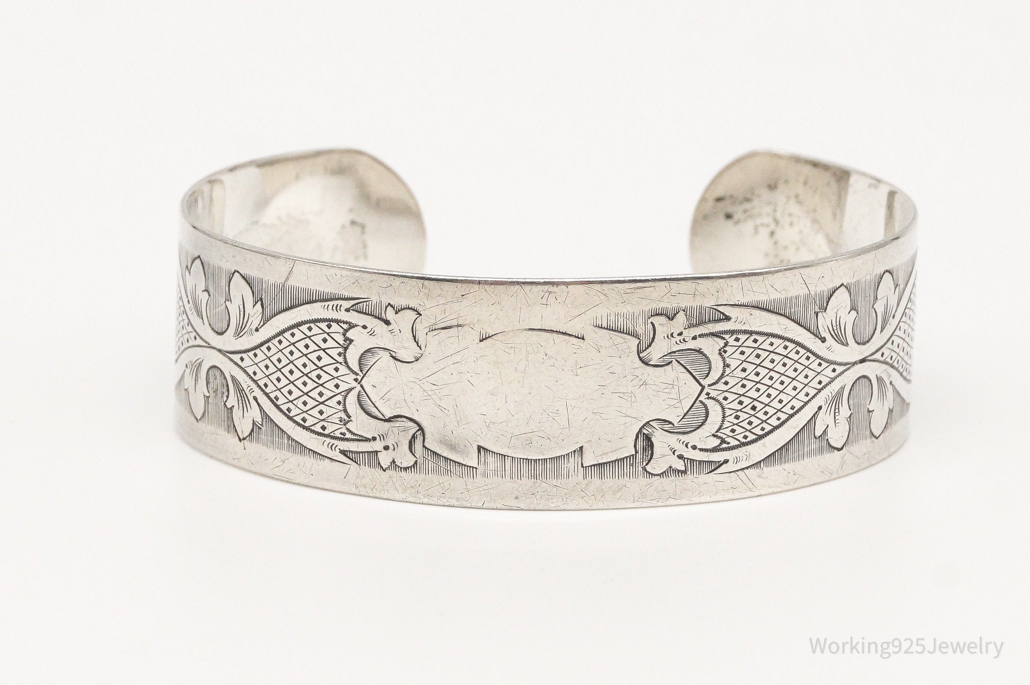 Antique Etched Art Nouveau Sterling Silver Cuff Bracelet
