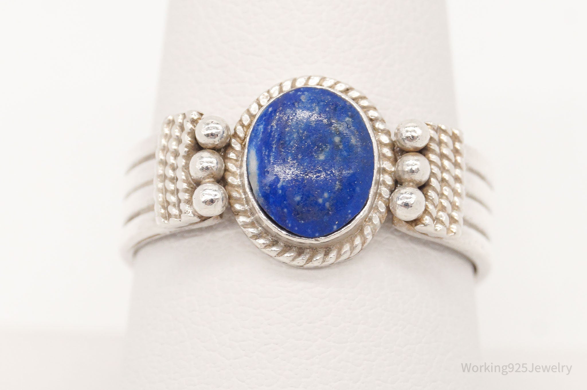 Vintage Lapis Lazuli Sterling Silver Ring - Size 9.5