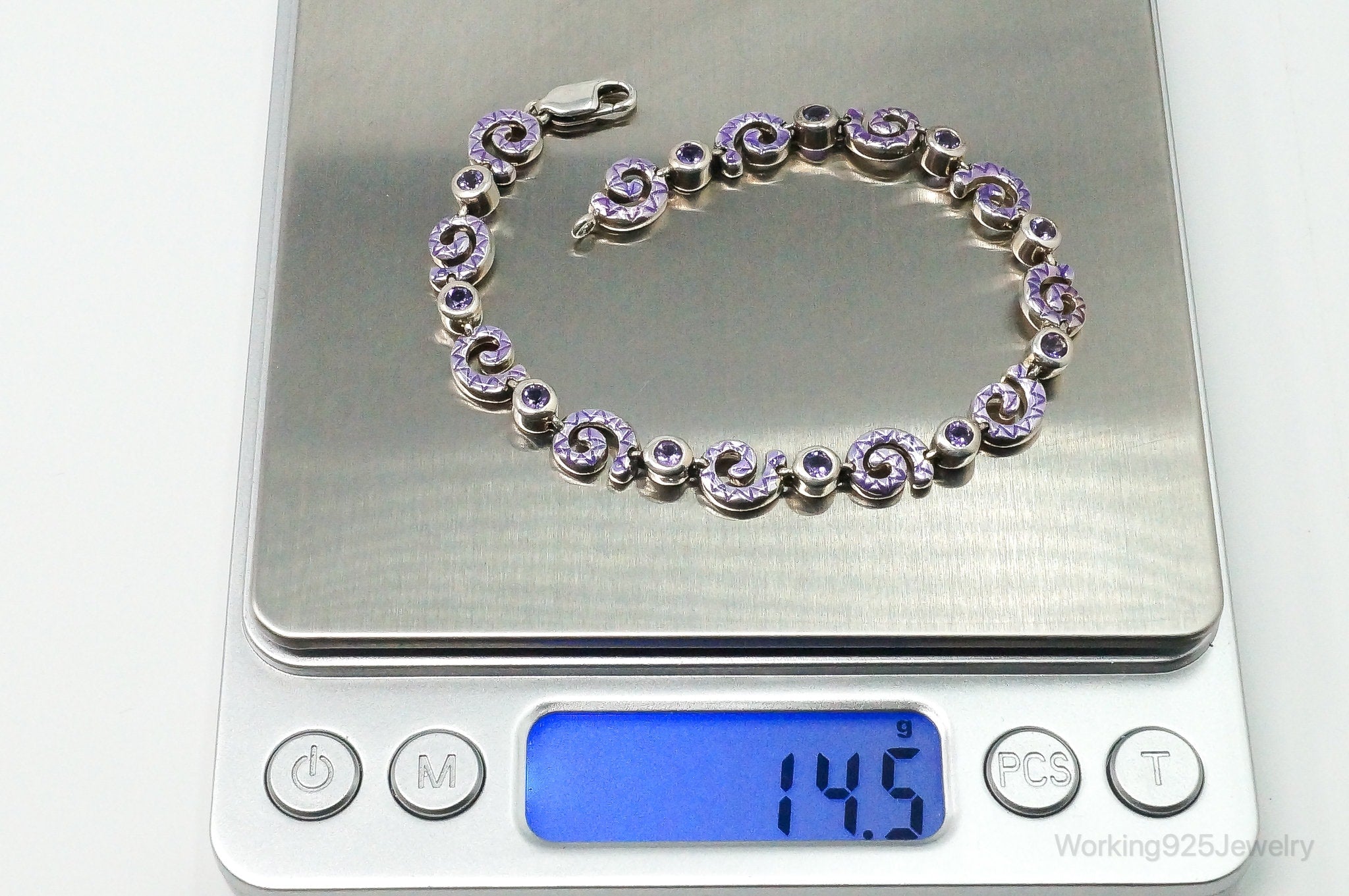 Vintage Amethyst Spiral Sterling Silver Bracelet