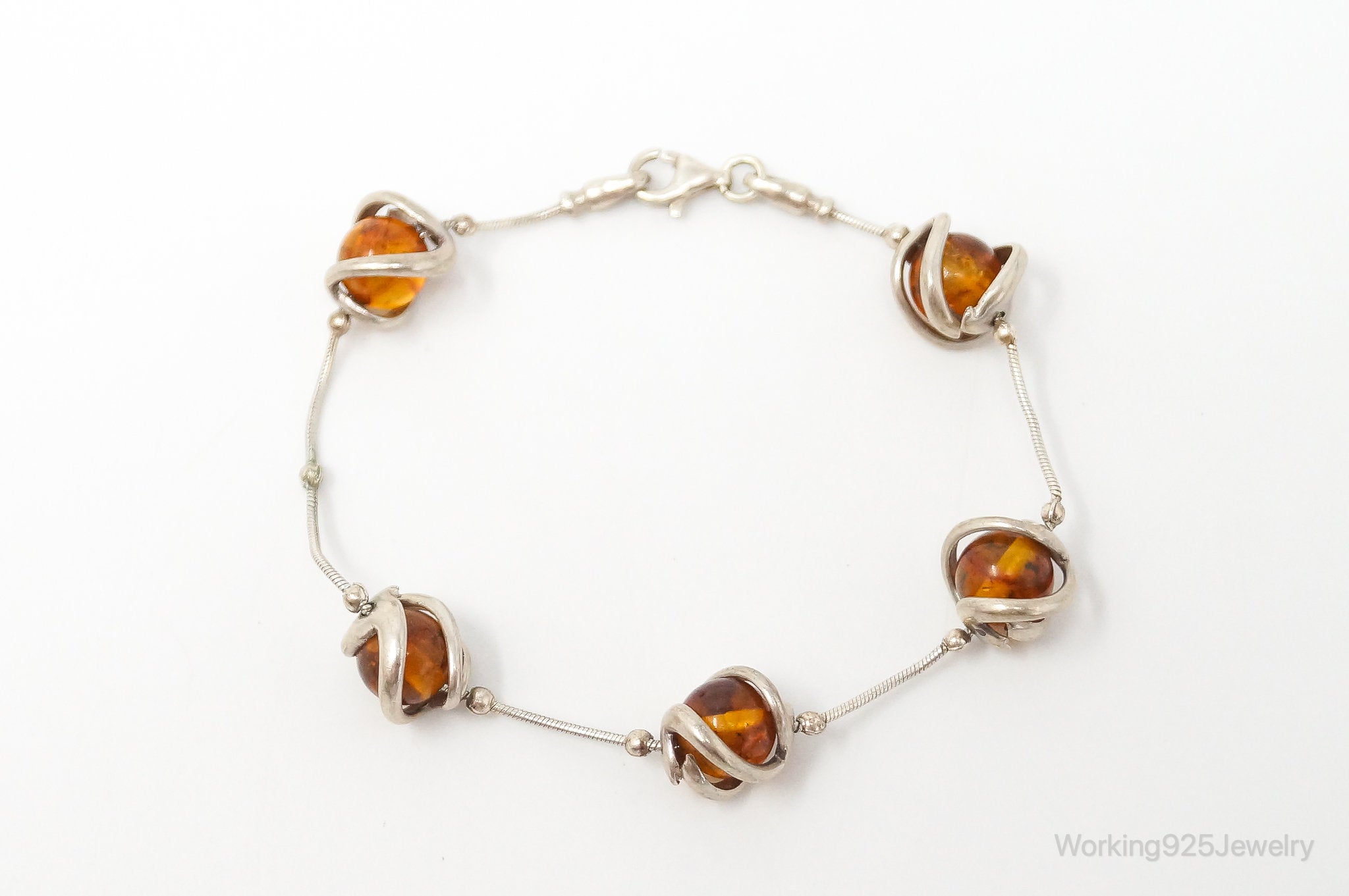 Vintage Baltic Amber Modernist Sterling Silver Bracelet