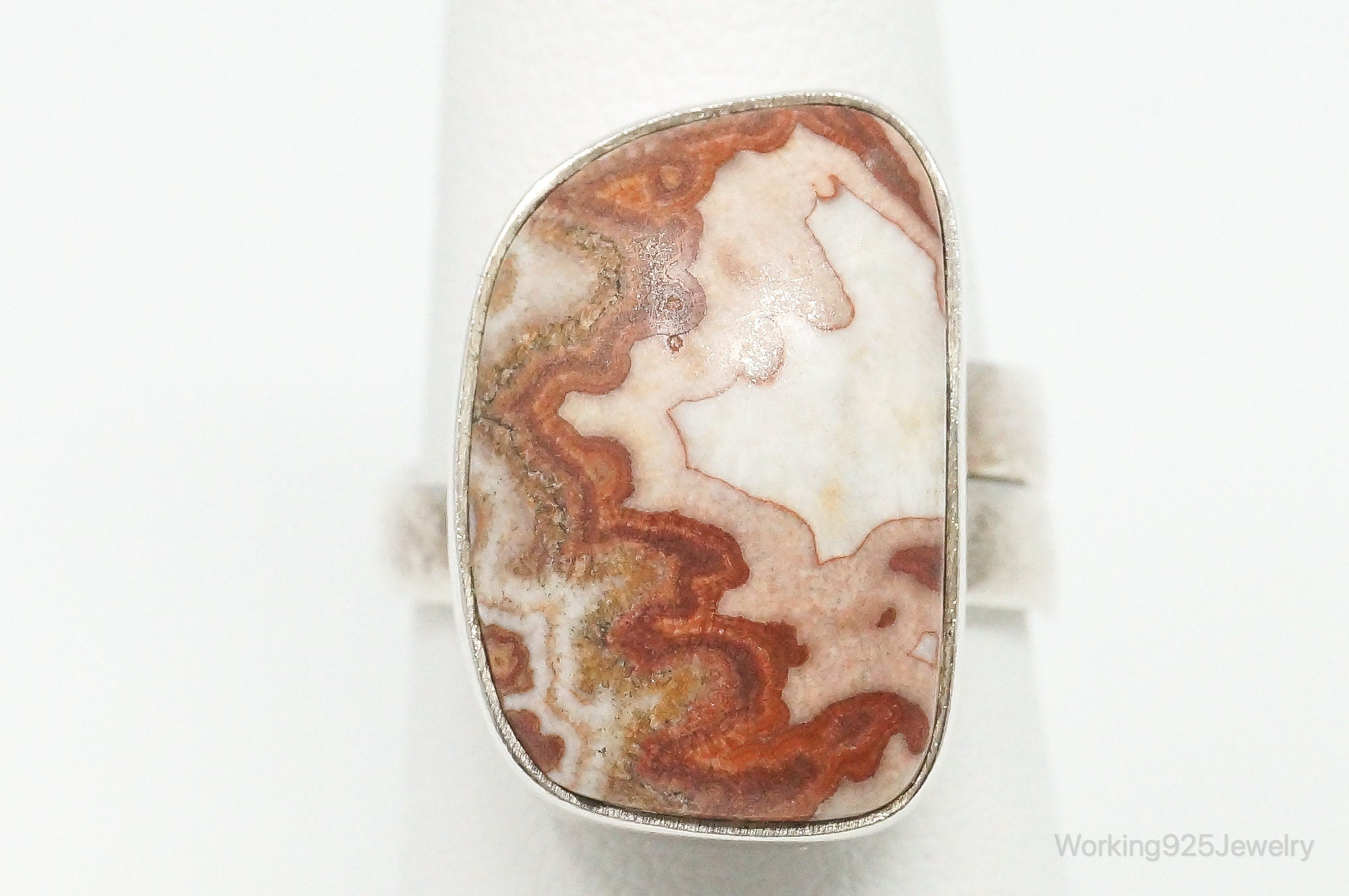 Vintage Lapidara Barrera Crazy Lace Agate Ring 950 Silver - Size 6.5 Adjustable