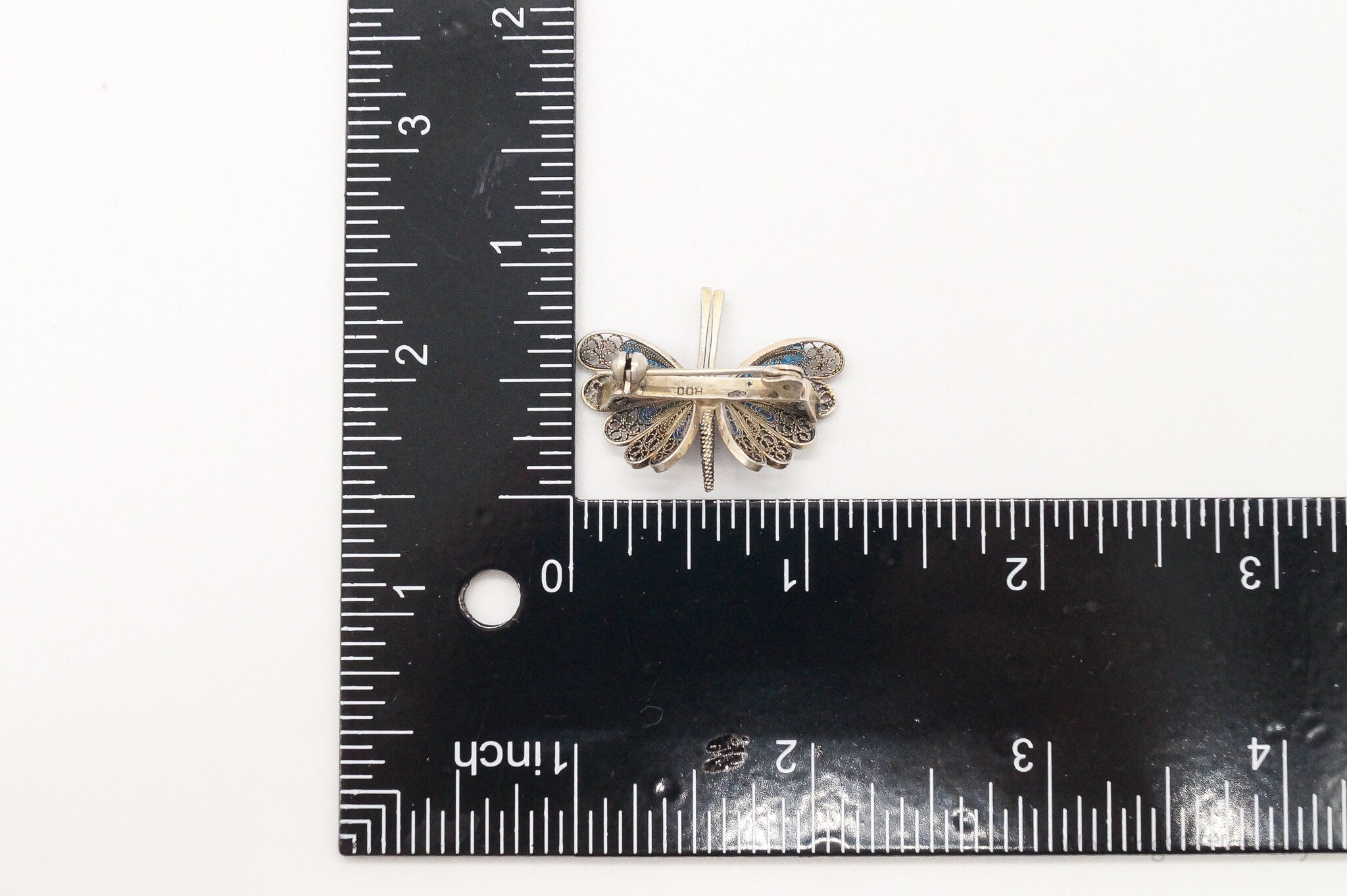 Vintage Butterfly Enamel Gold Wash 800 Silver Filigree Pin Brooch