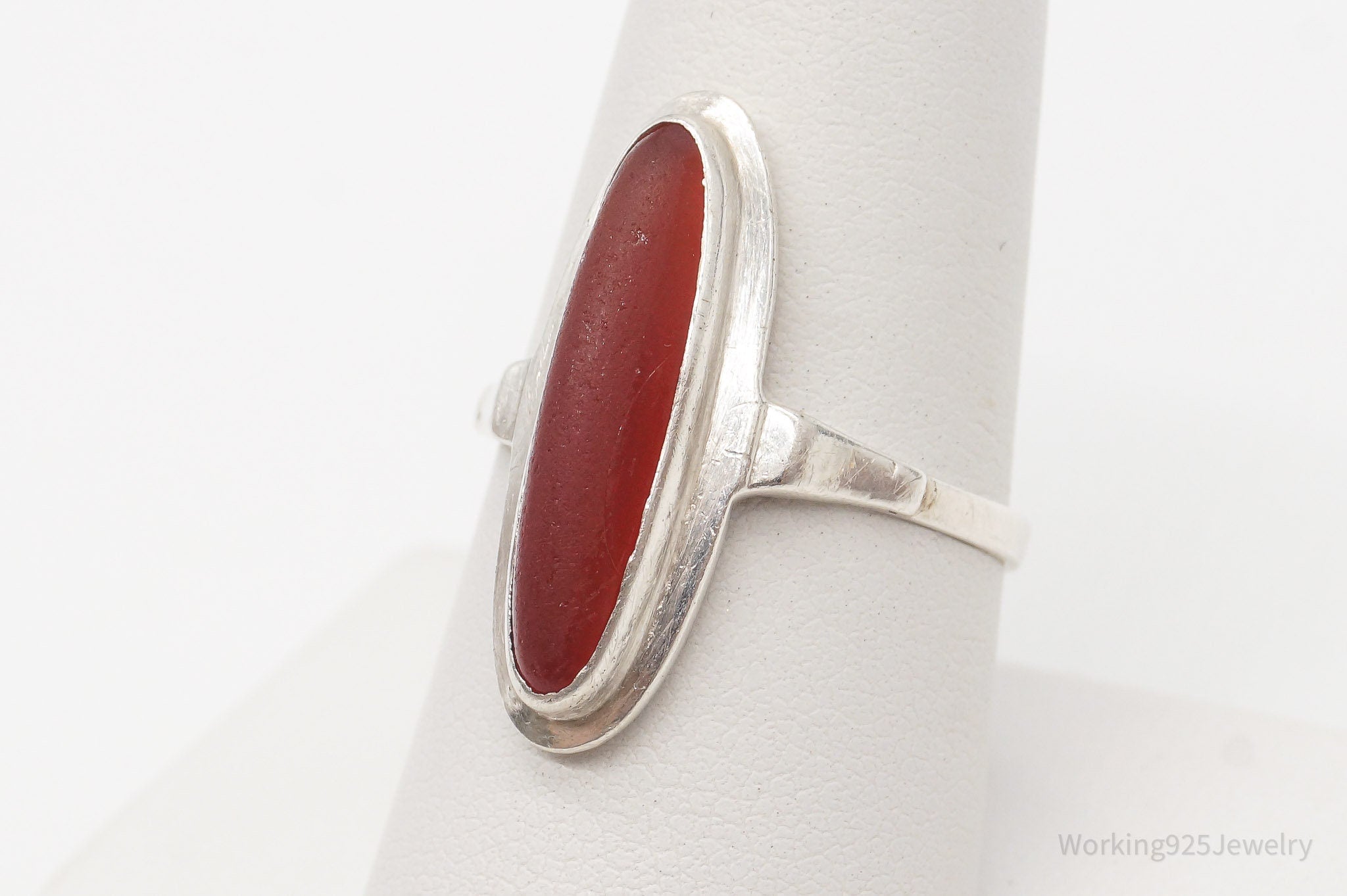 Antique Carnelian 835 Silver Ring - Size 8.25