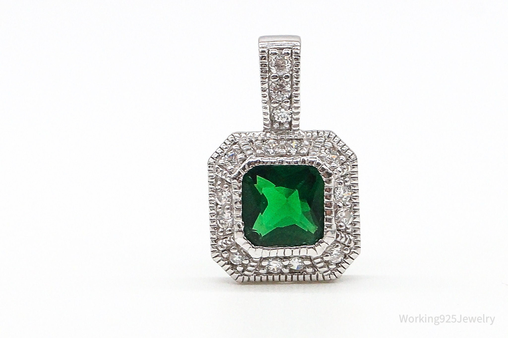 Designer CWE Lab Emerald Cubic Zirconia Sterling Silver Pendant