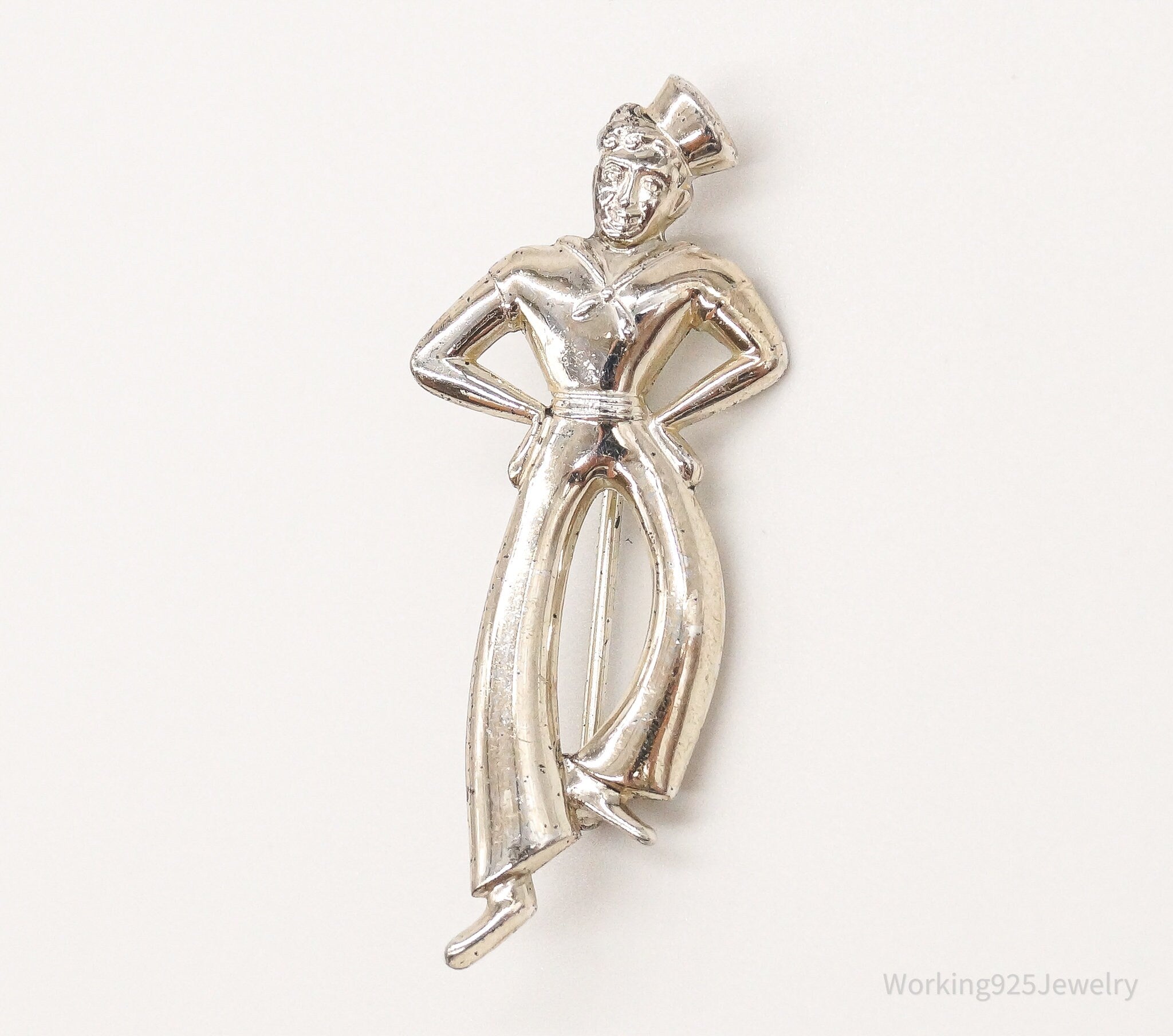 Vintage 1940s Forstner Dancing Sailor Sterling Silver Brooch Pin