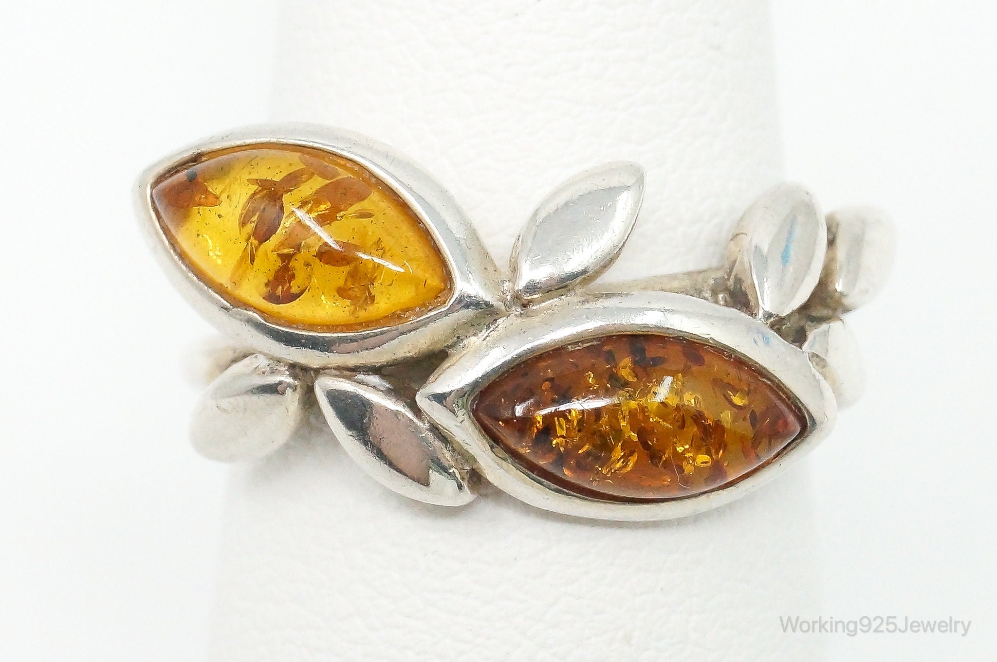 Vintage Honey Baltic Amber Sterling Silver Ring Size 7.75