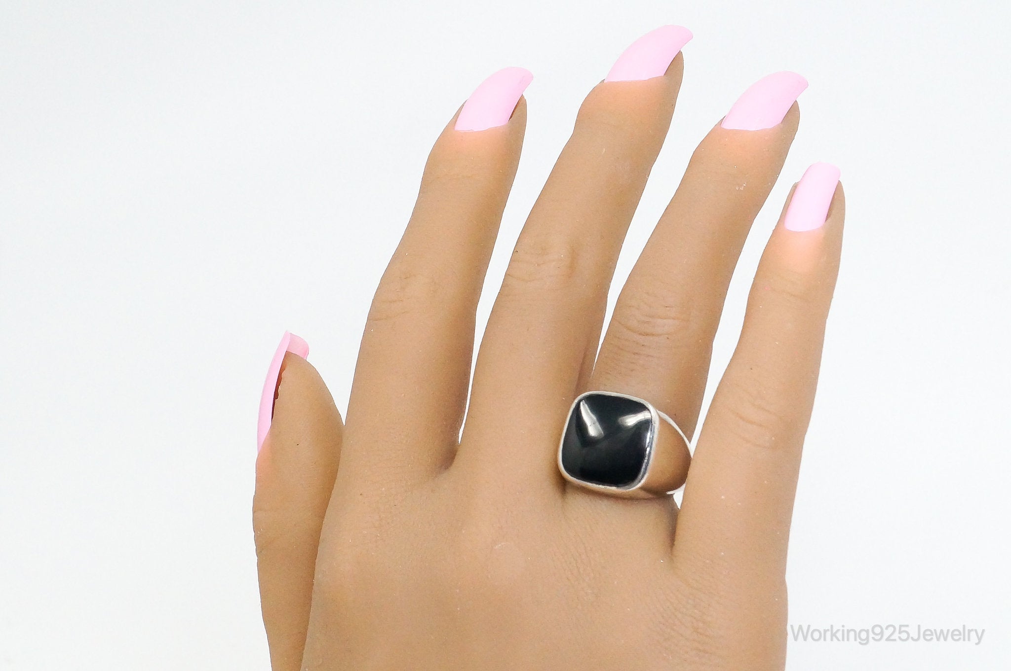 Vintage Designer BOMA Modern Black Onyx Sterling Silver Ring - Size 7.5