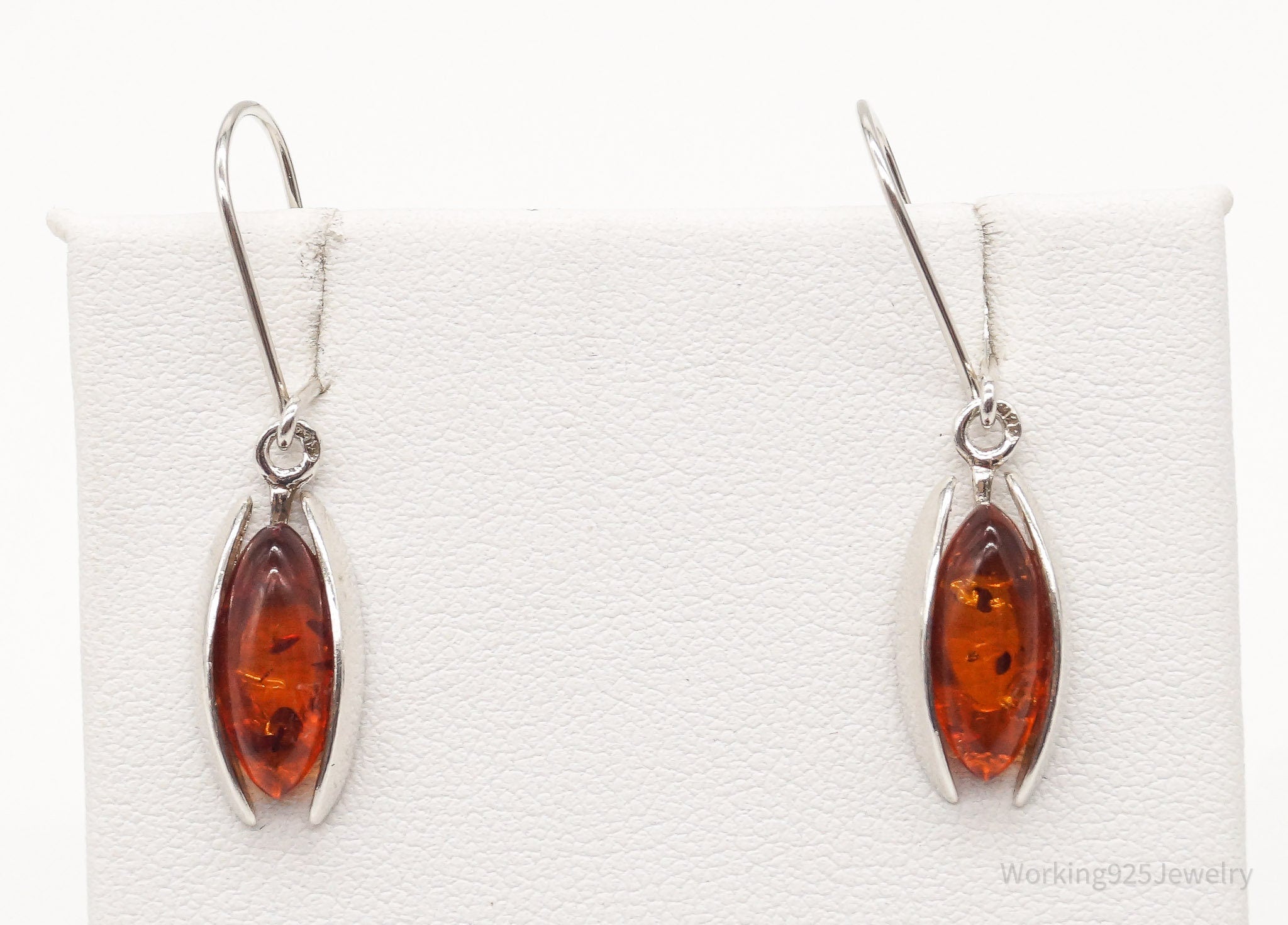 Vintage Amber Modernist Silver Earrings