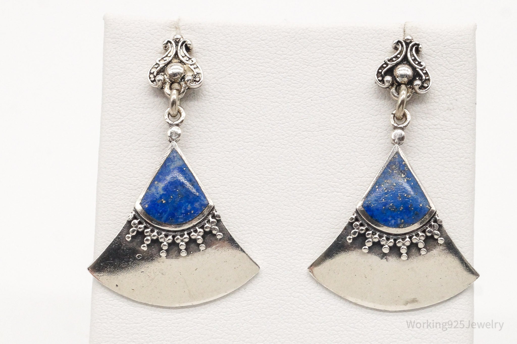 Vintage Lapis Lazuli Sterling Silver Dangle Earrings