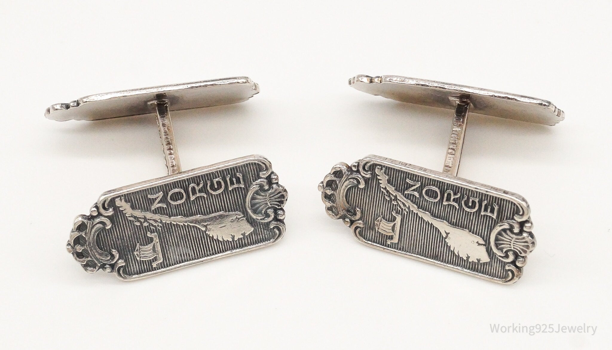 Antique Norway Map Norge Viking Silver Cufflinks