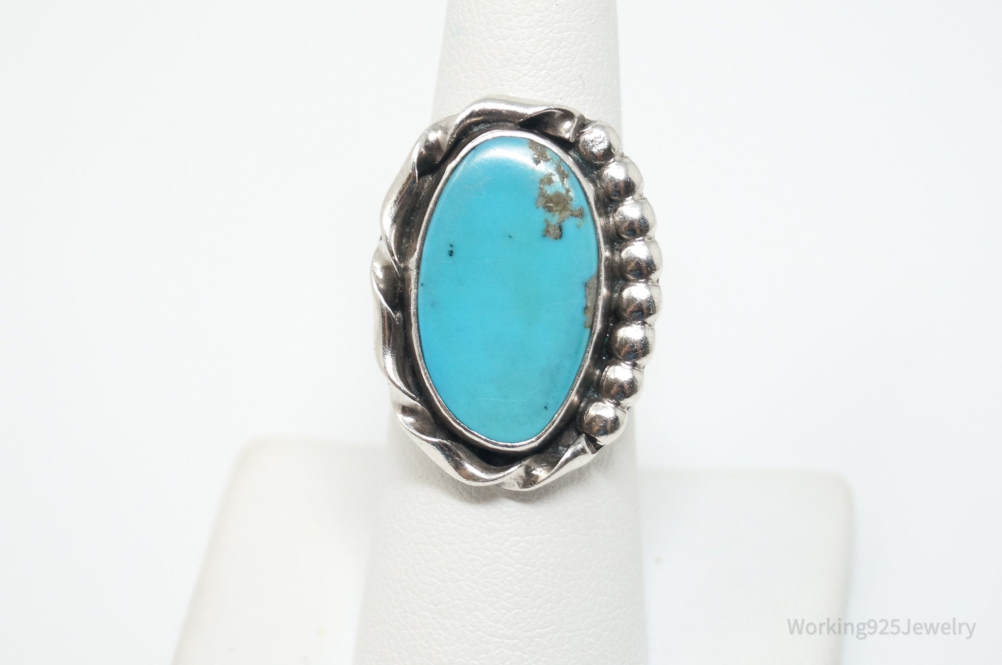 Large Vtg Native American Turquoise Sterling Silver Ring - Sz 7.25