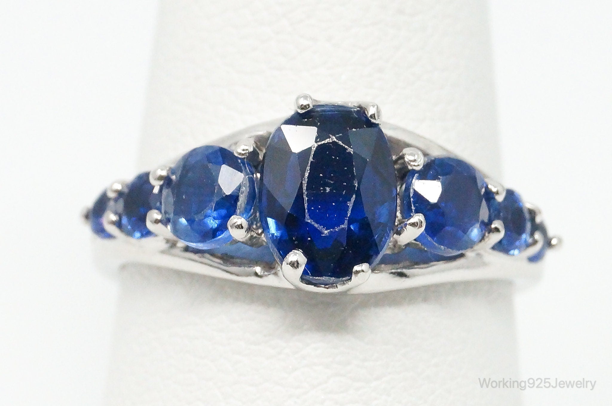 Vintage Designer DIE Lab Sapphire Sterling Silver Ring - Size 8