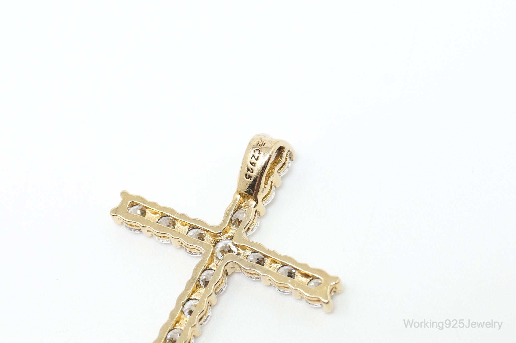 Vintage Cubic Zirconia Gold Vermeil Cross Sterling Silver Pendant