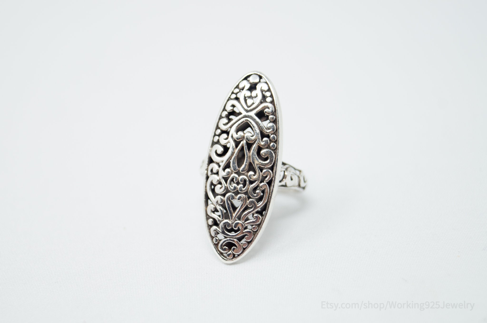 Vintage Bali Style Scroll Swirls Filigree Sterling Silver Band Ring - Size 7