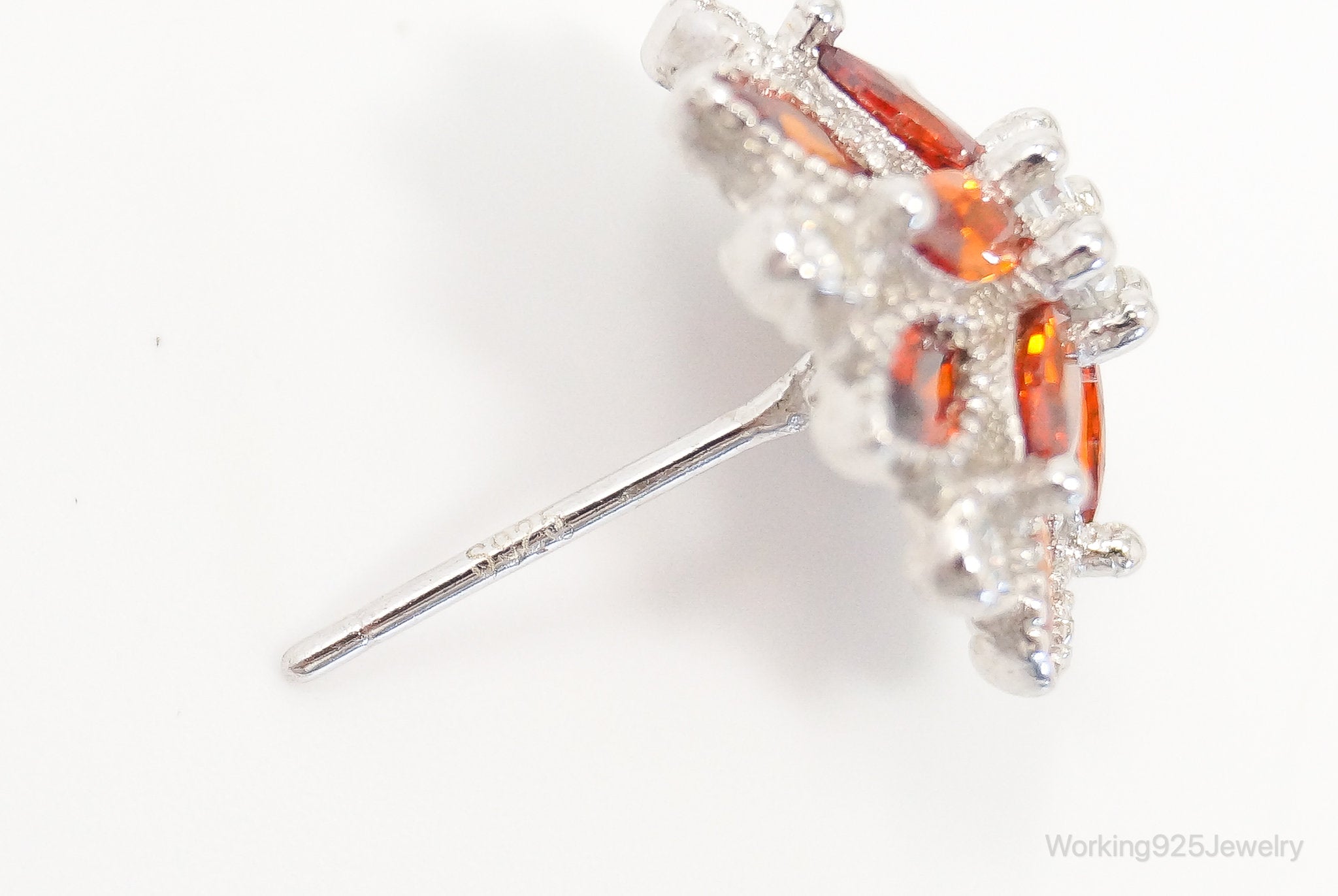 Orange Sapphire Cubic Zirconia Sterling Silver Stud Post Earrings