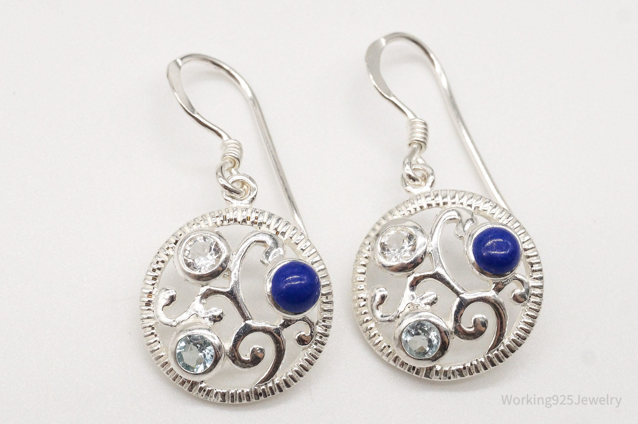 Vintage Lapis Lazuli Blue Topaz Cubic Zirconia Silver Earrings