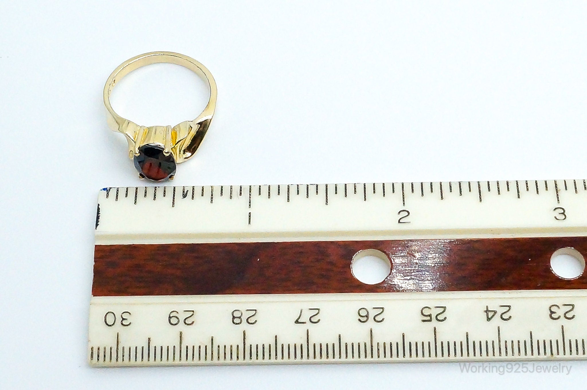 Vintage Garnet Gold Vermeil Sterling Silver Ring - Size 7