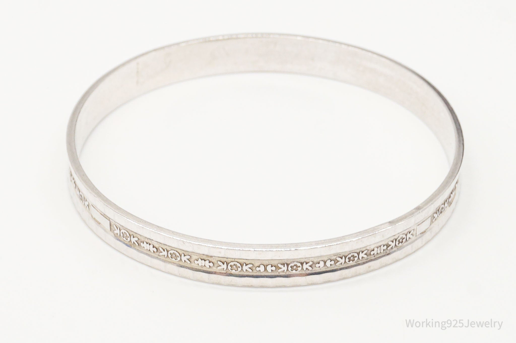 Antique Venetian Floral Style Sterling Silver Bangle Bracelet