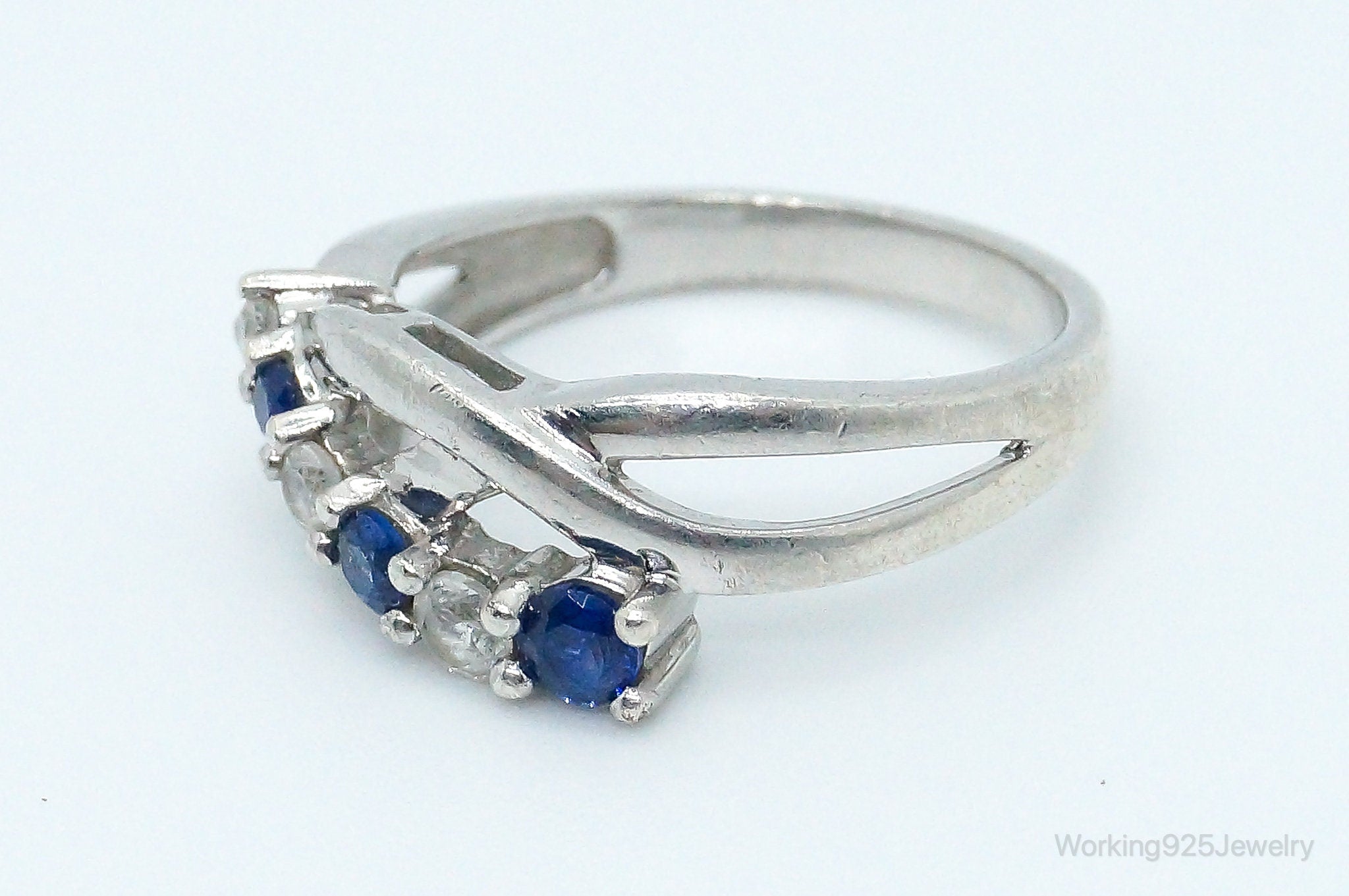 Vintage Lab Sapphire Cubic Zirconia Sterling Silver Ring - Size 7