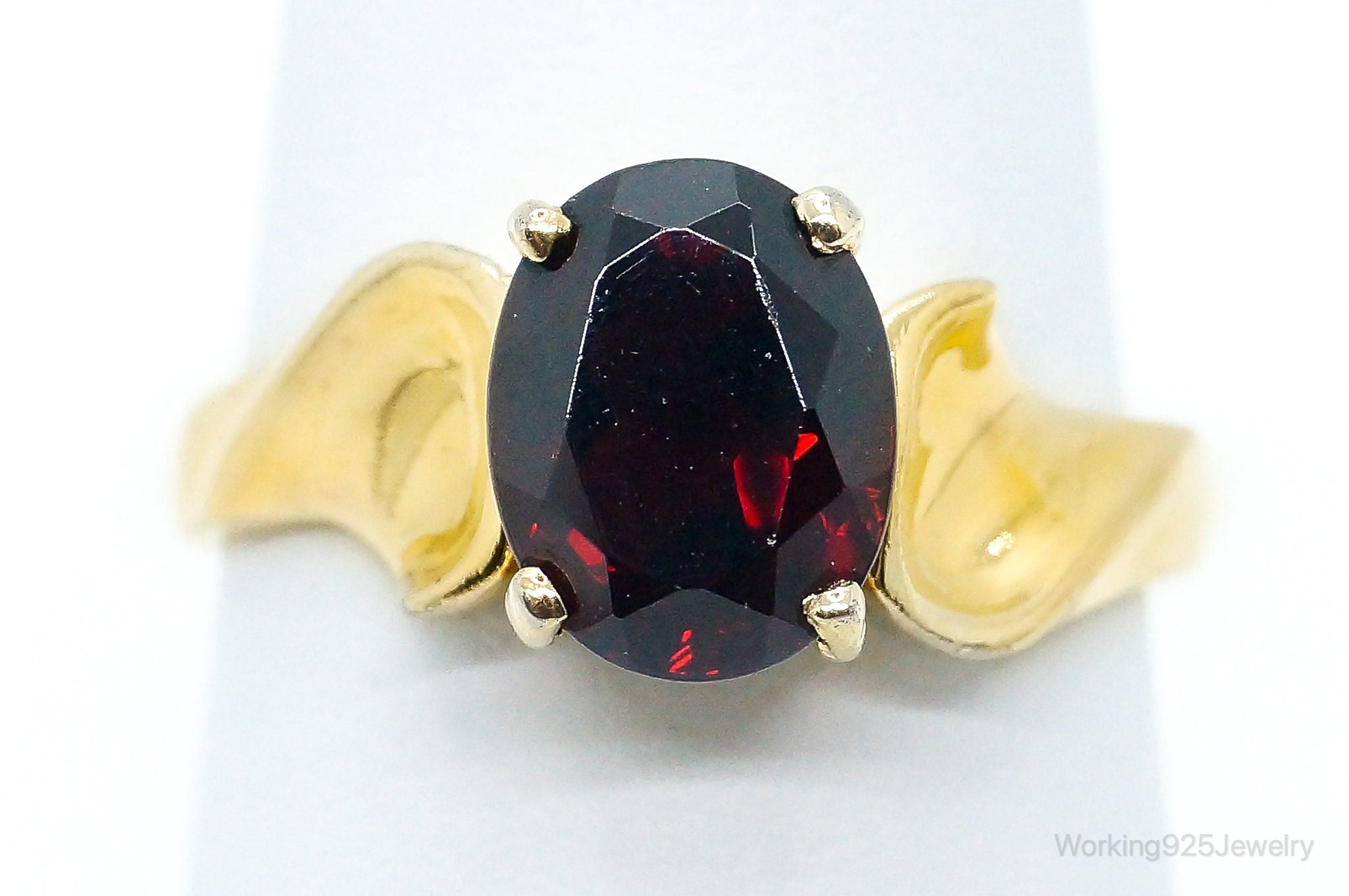 Vintage Garnet Gold Vermeil Sterling Silver Ring - Size 7