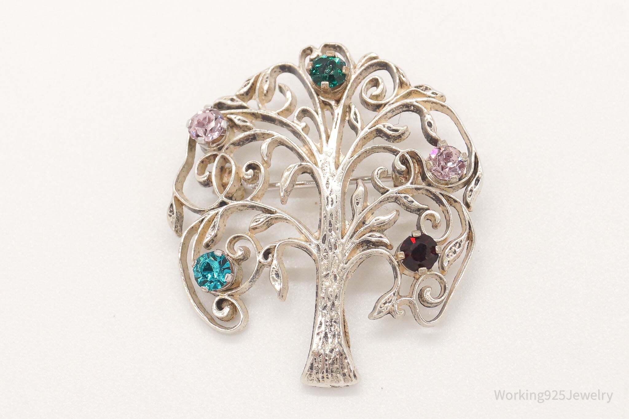 Antique Anson Rhinestone Tree Sterling Silver Pin